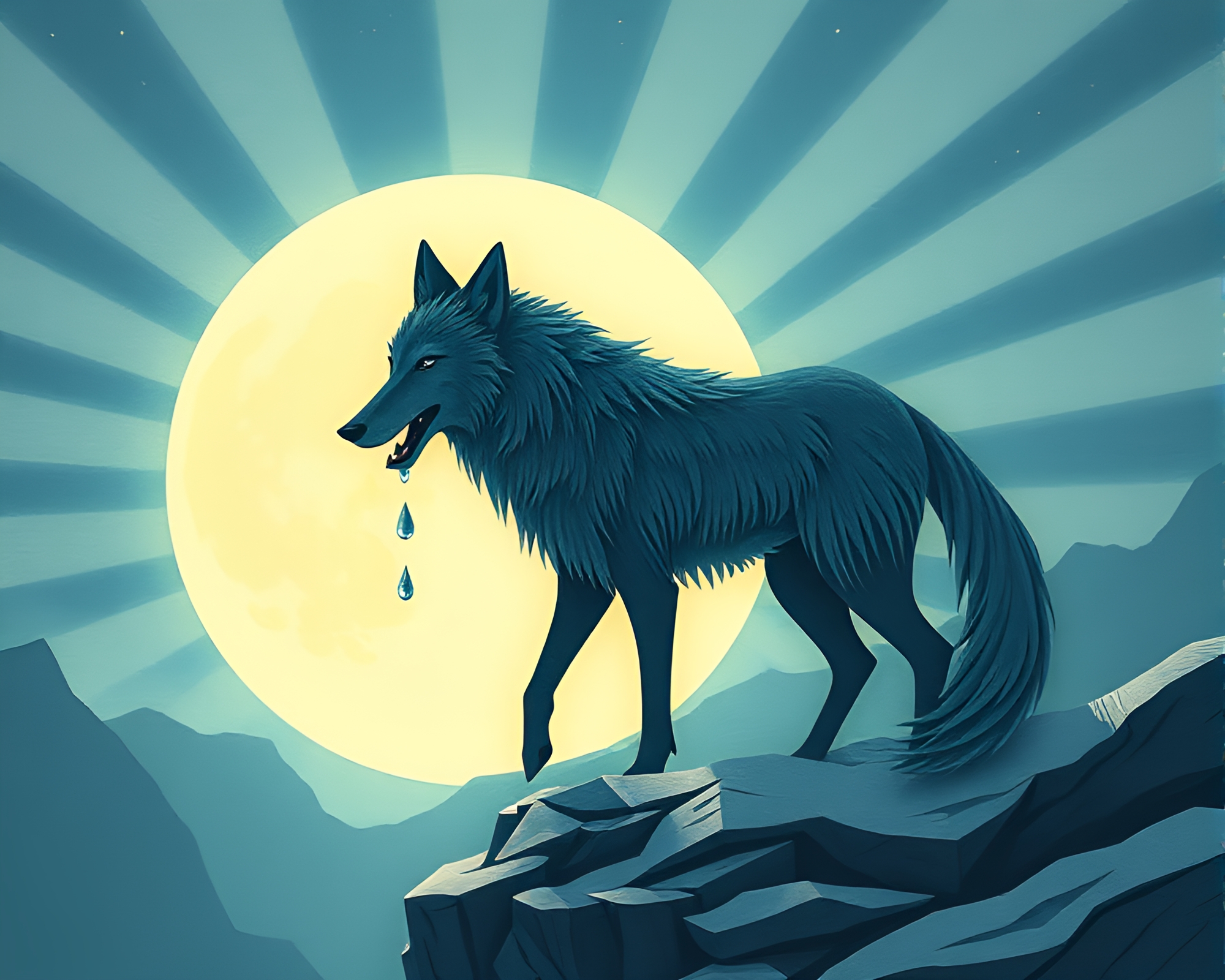 Moonlit Wolf Howling Amid Paper Tears – free AI stock image