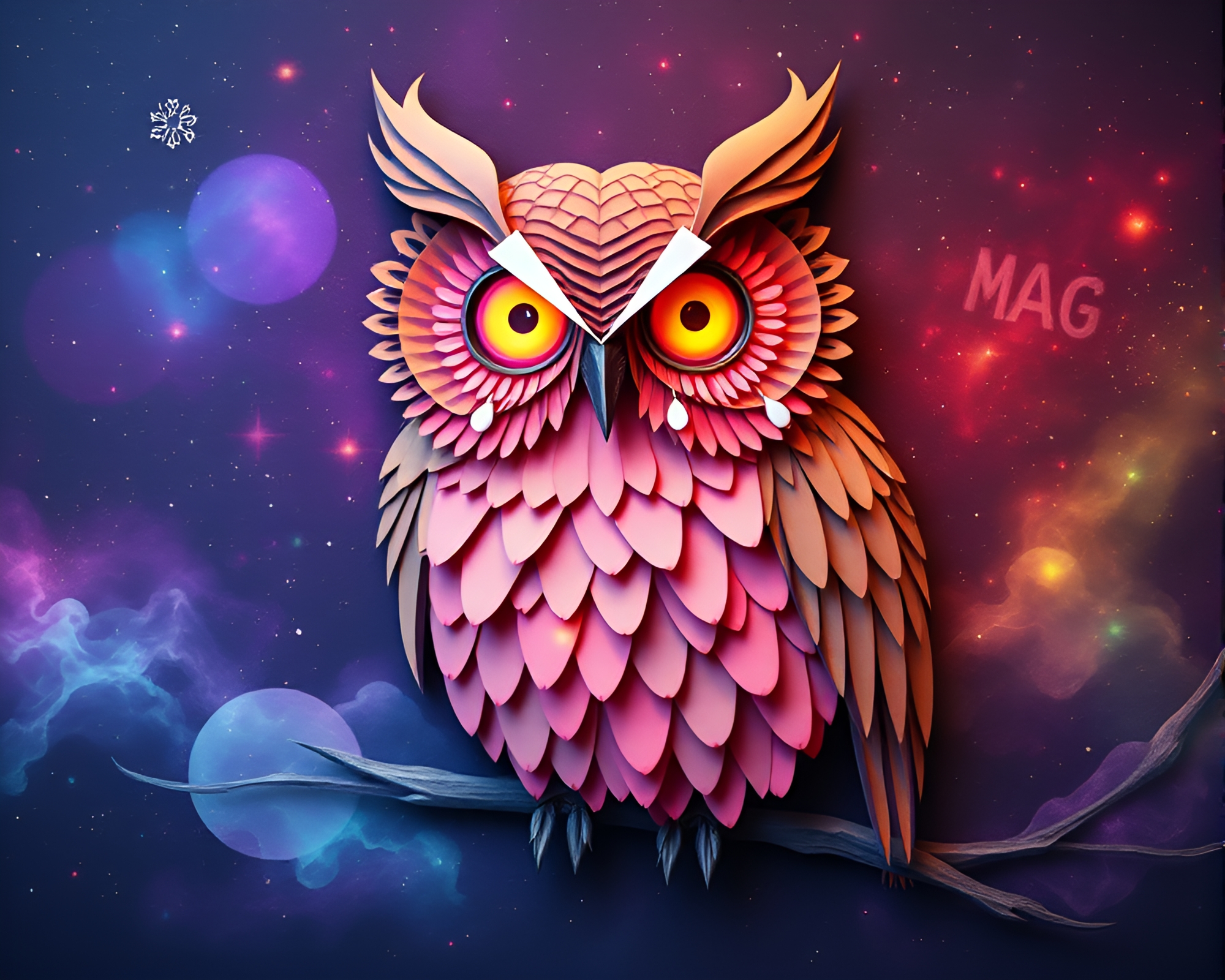 Mystical Owl Among Cosmic Rainbow Paper Tears – free AI stock image