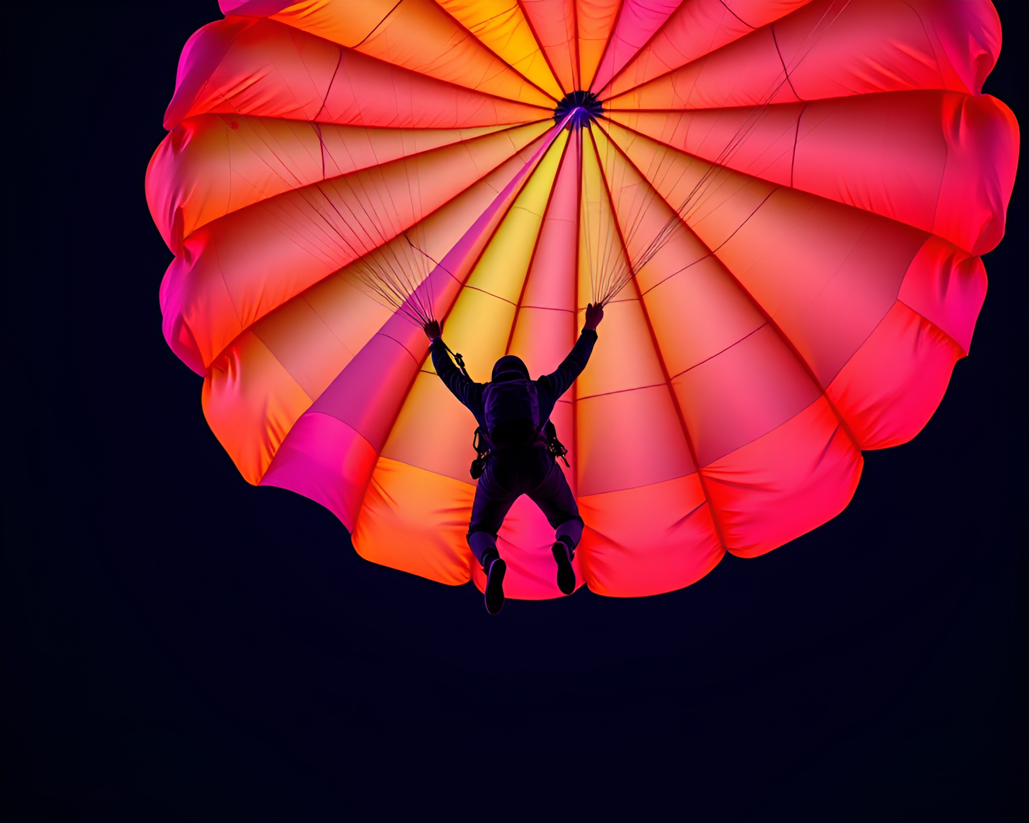 Vibrant Neon Parachute Jumper in Ultraviolet Style – free AI stock image