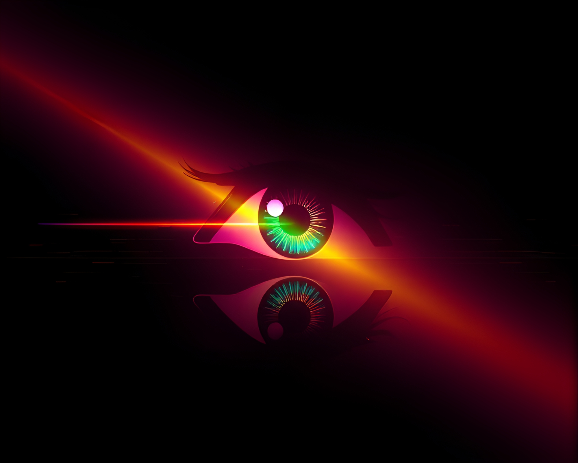Cybernetic Eye Reflection: Cosmic Rainbow Silhouette – free AI stock image