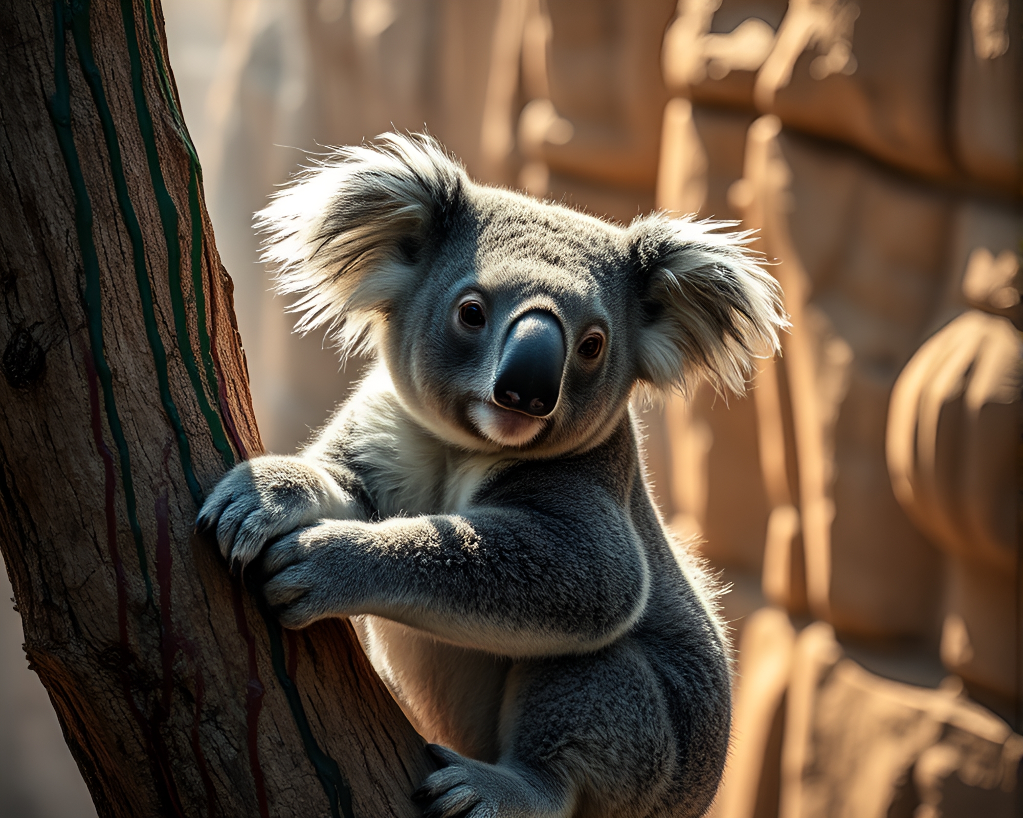 Koala overlooking cliff, spray paint frame – free AI stock image