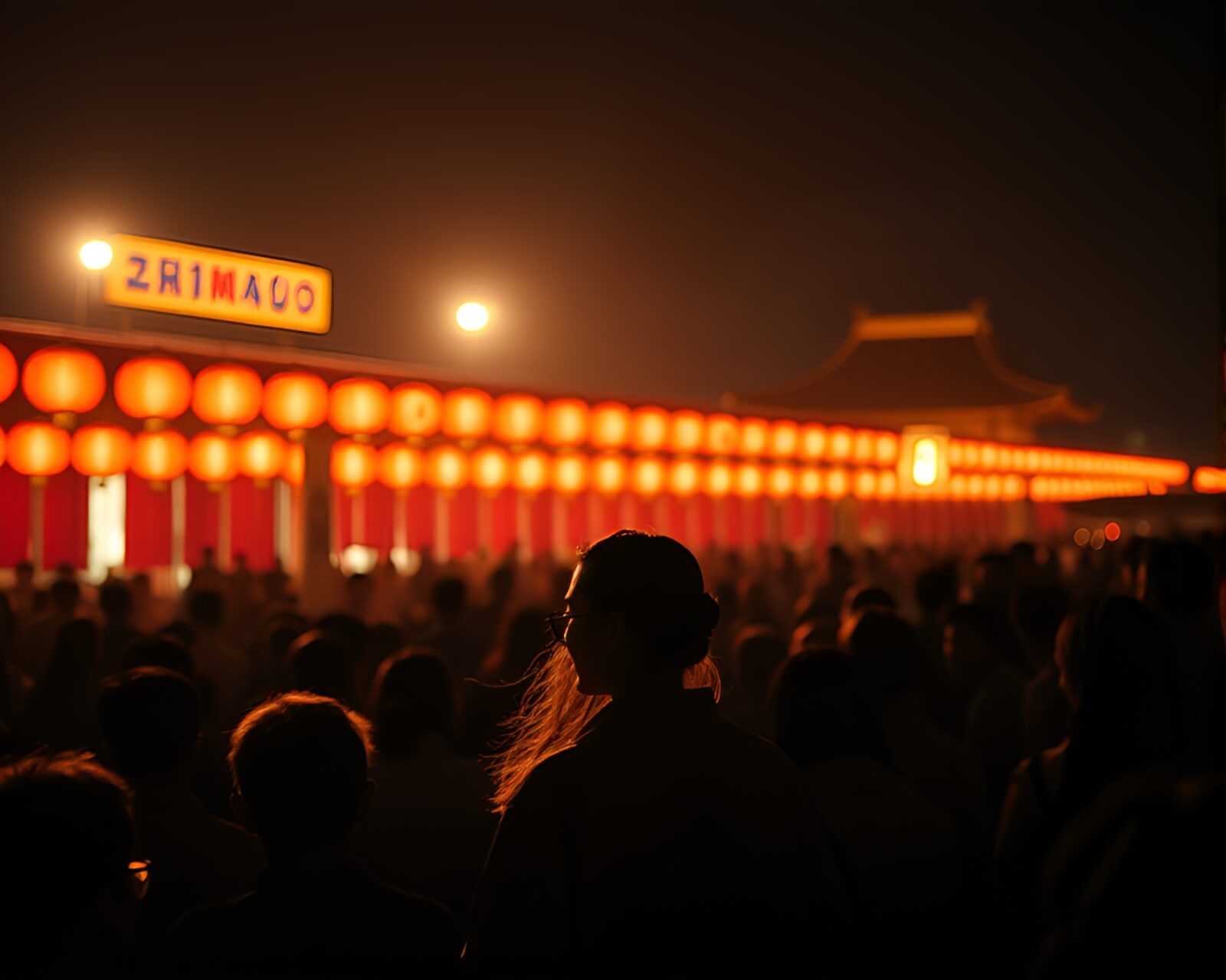 HDR photo of people in glowing silk kimonos at night
