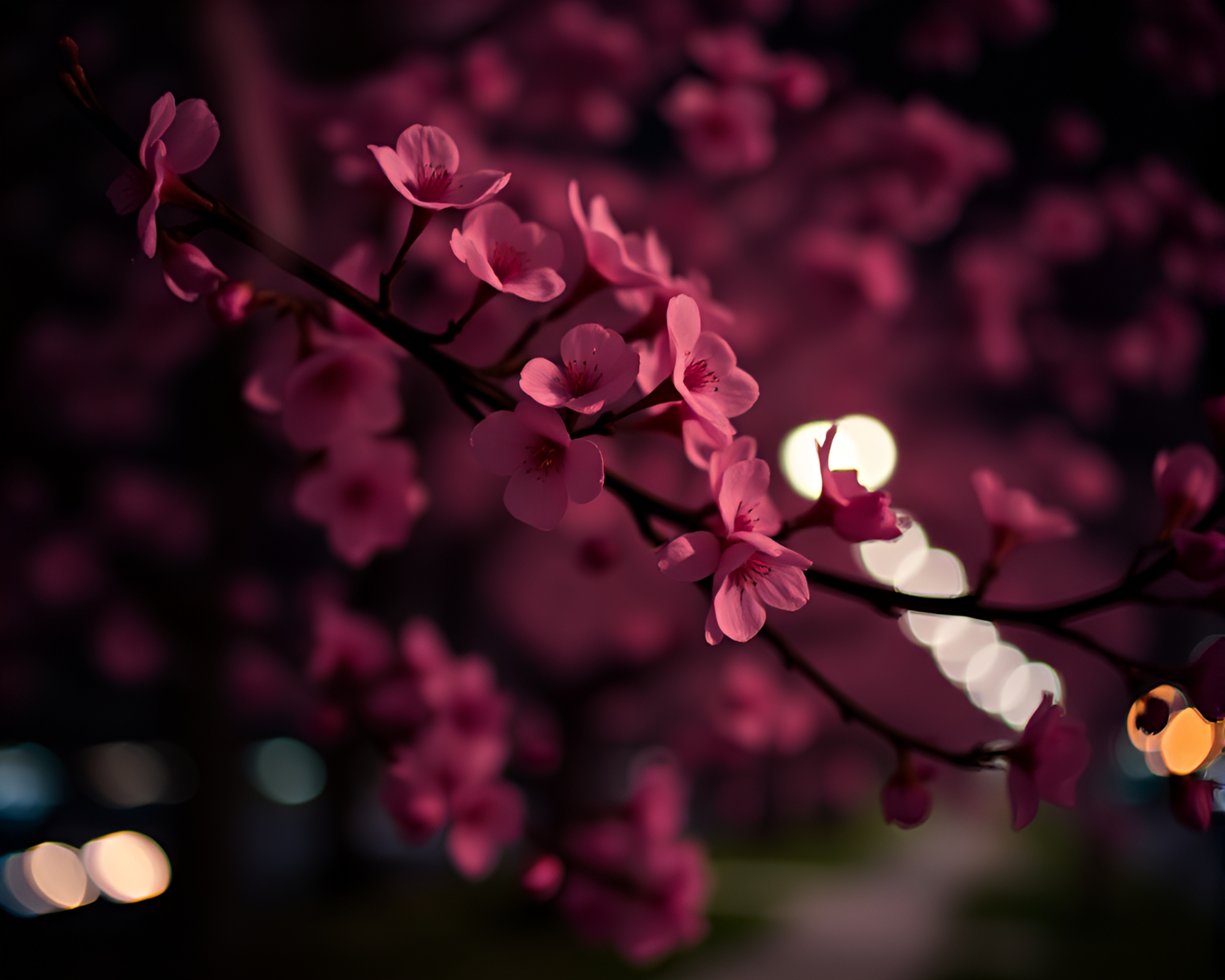 Spring Blossoms in Neon Noir Synthwave Scene – free AI stock image