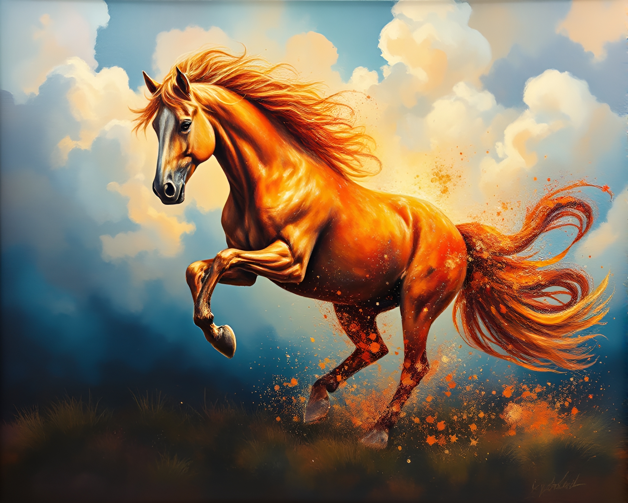 Wild Stallion amidst Glitter Explosion Clouds – free AI stock image