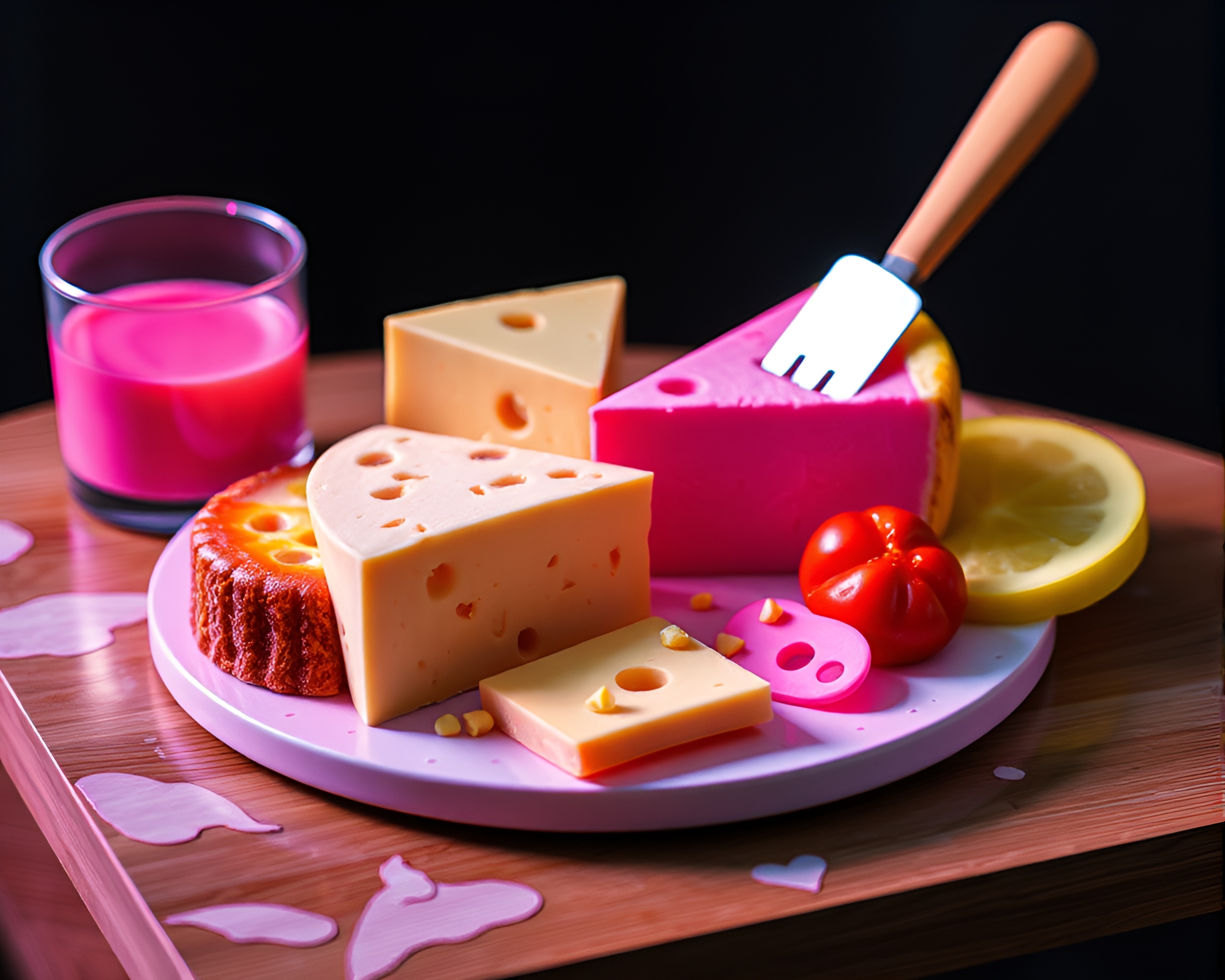 Cheese Platter Cubism with Neon Pastel Motion – free AI stock image