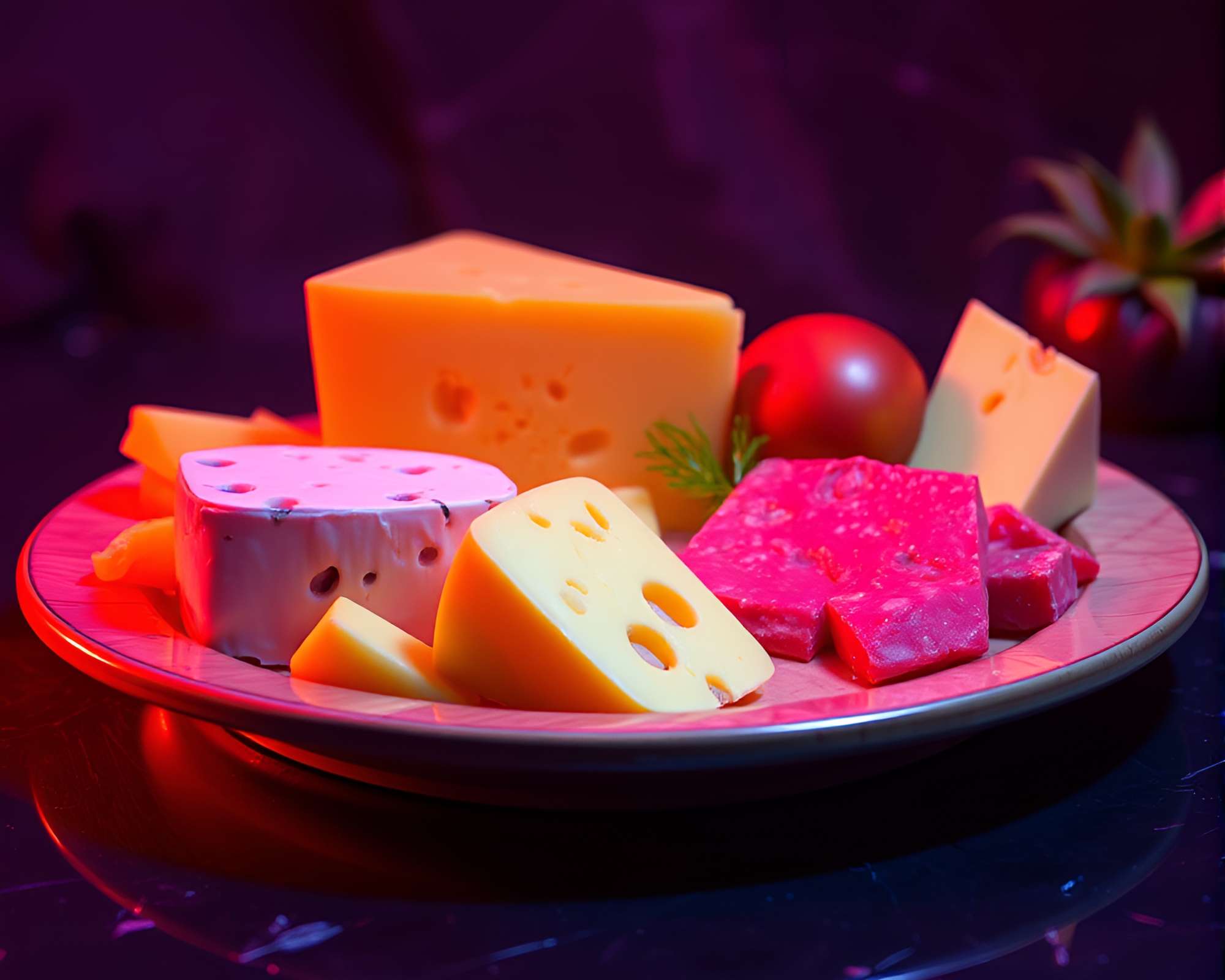 Synthwave Cheese Platter with CRT Flicker Ambiance – free AI stock image