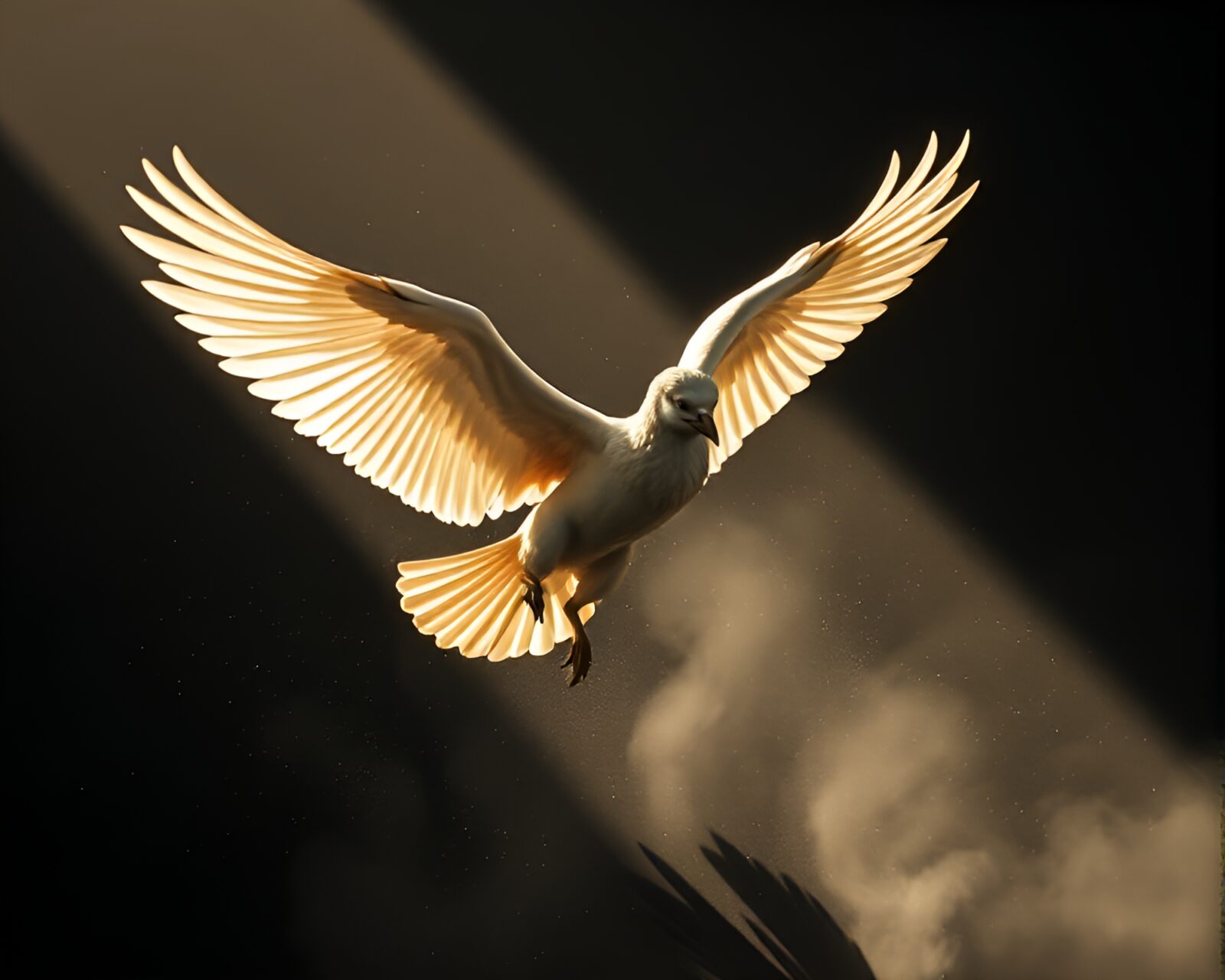 Glowing Pegasus surrounded by soft shadows and dust particles