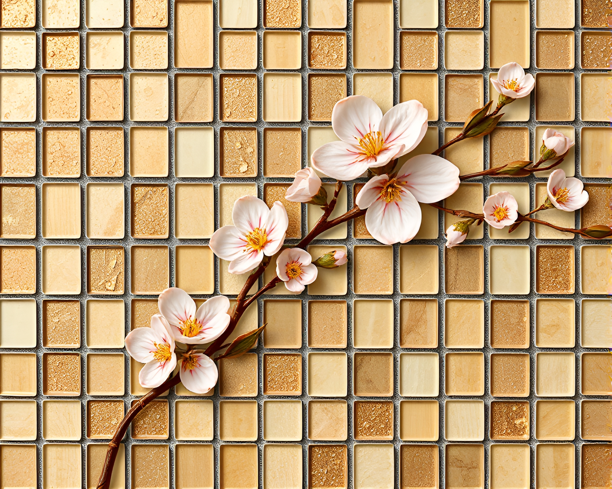 Spring Blossom Savannah Golds Tiled Mosaic – free AI stock image