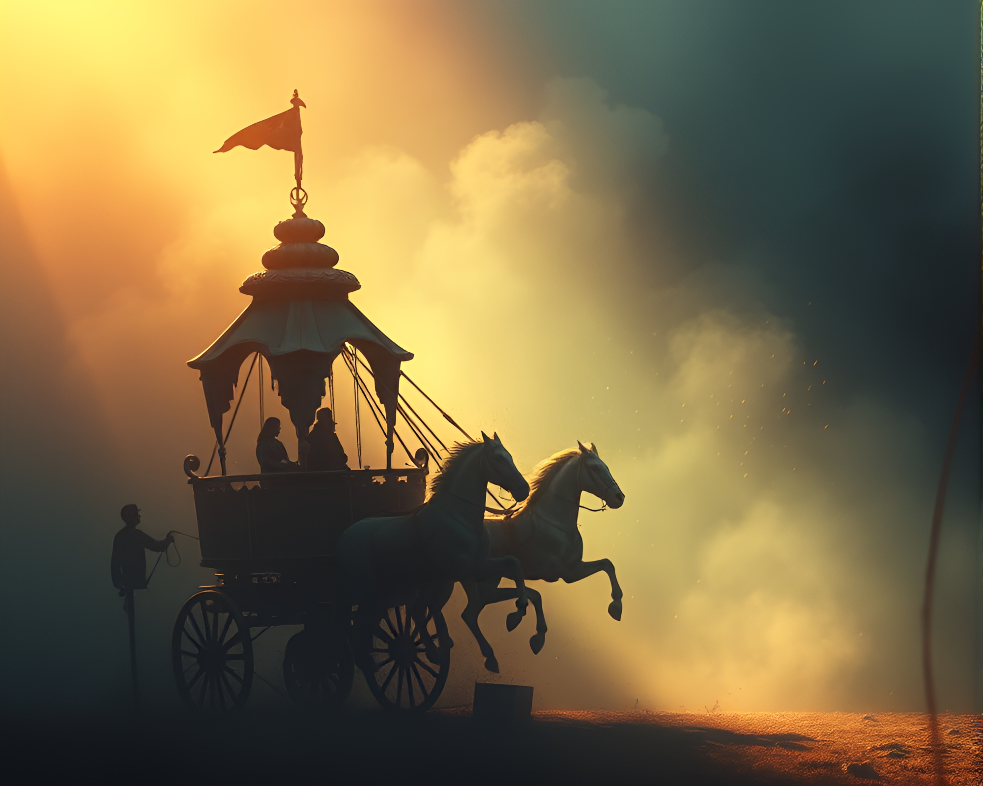 Twilight Chariot Ride through Spray Paint Drips – free AI stock image