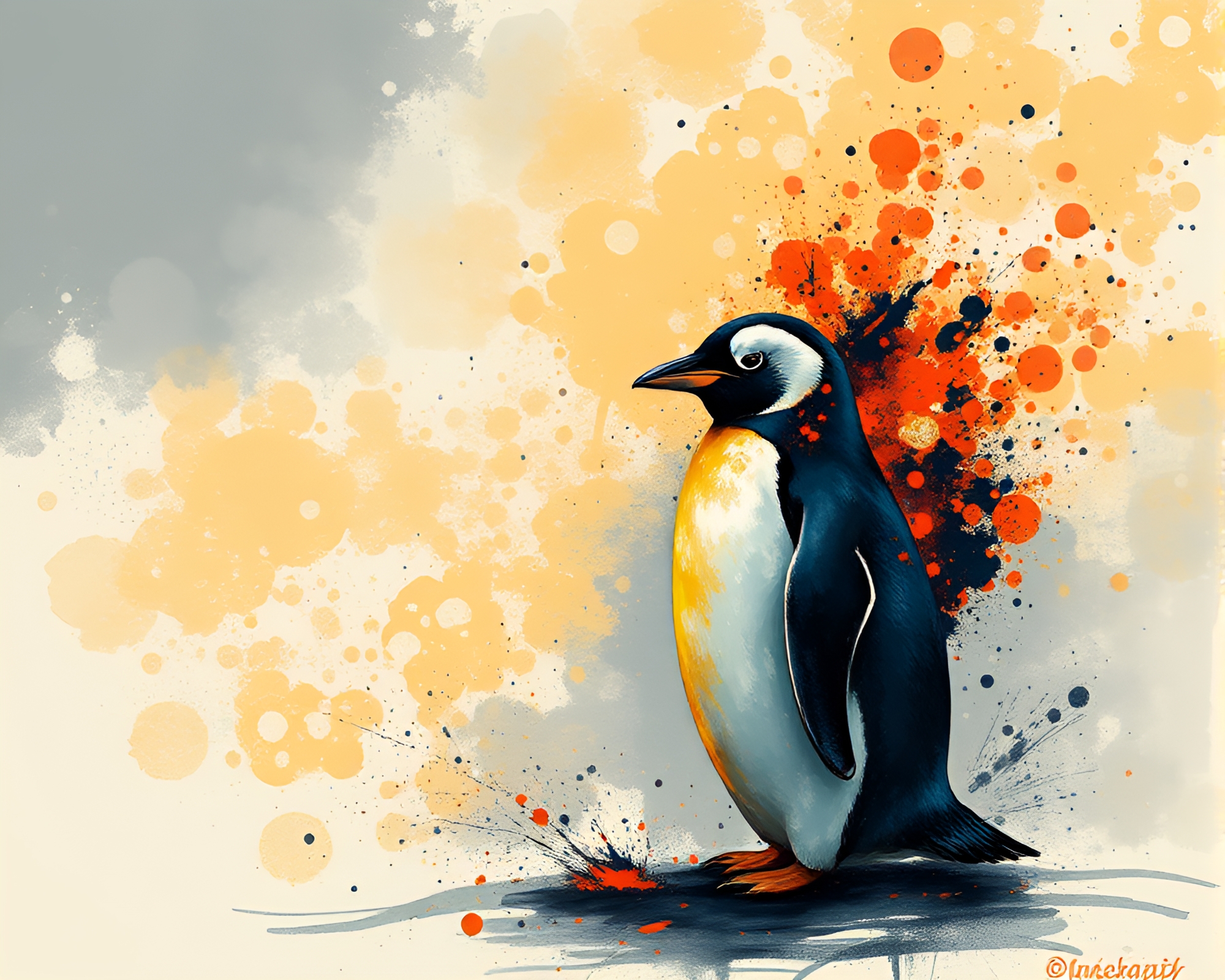 Vibrant Penguin amidst Floating Embers – free AI stock image