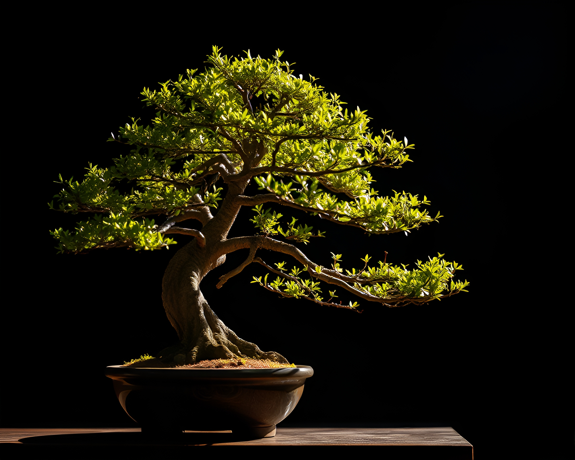 Enigmatic Bonsai: Theatrical Lithographic Elegance – free AI stock image