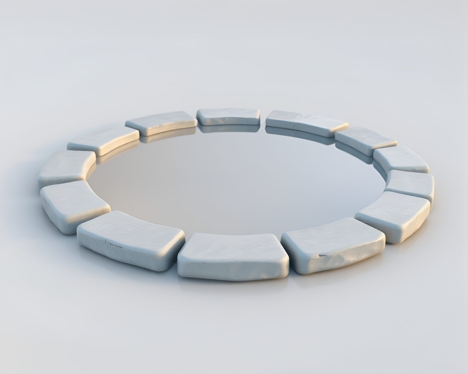 Muted pastel colors in 3D stone circle reflection