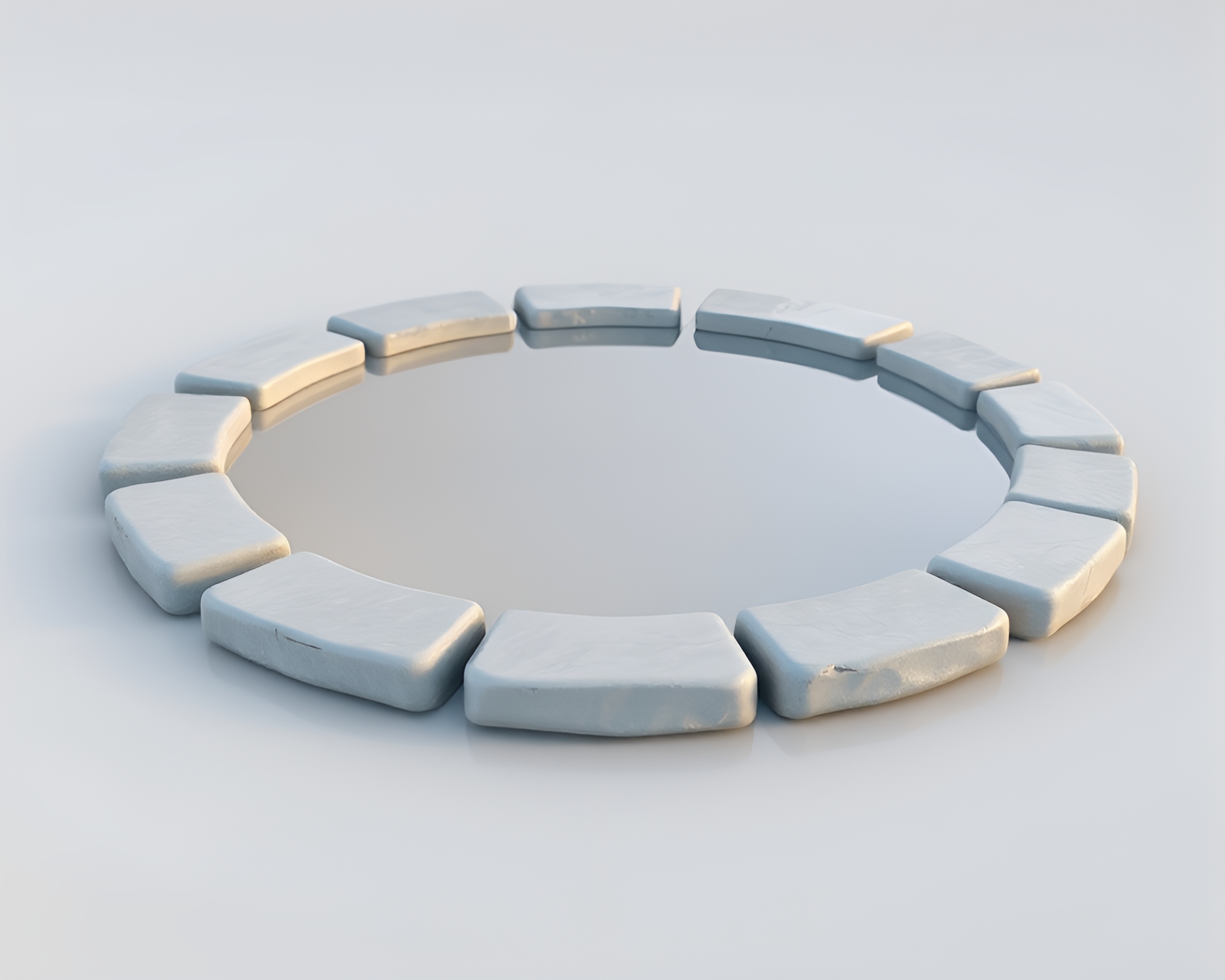 Low-poly Stone Circle Puddle Reflection – free AI stock image