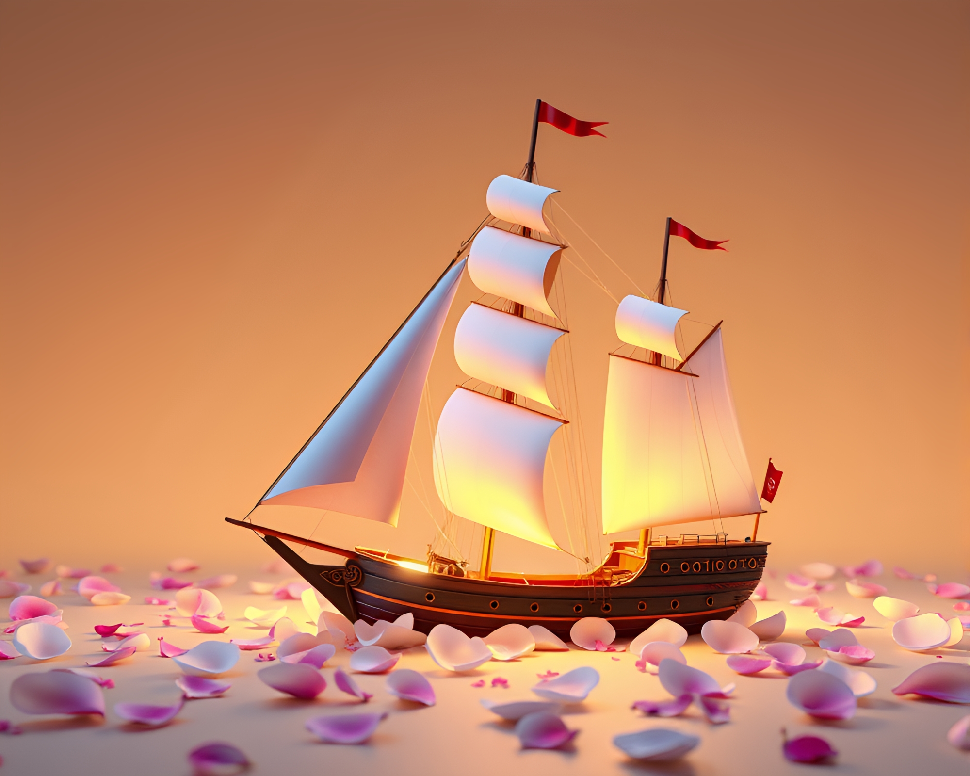 Sailing Ship Floral Glow Low-Poly Art – free AI stock image