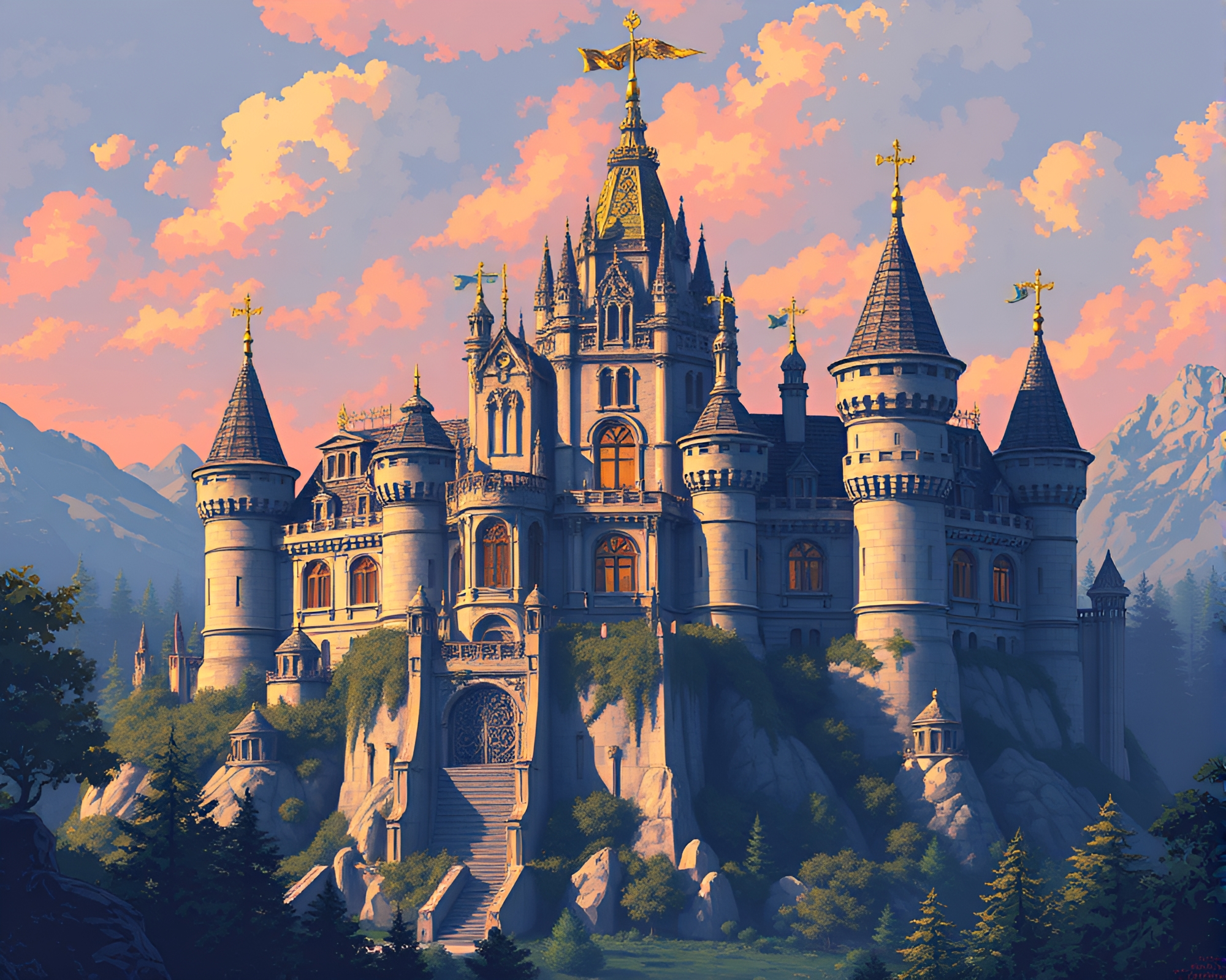 Gilded Castle Shrouded in Washed-Out Majesty – free AI stock image