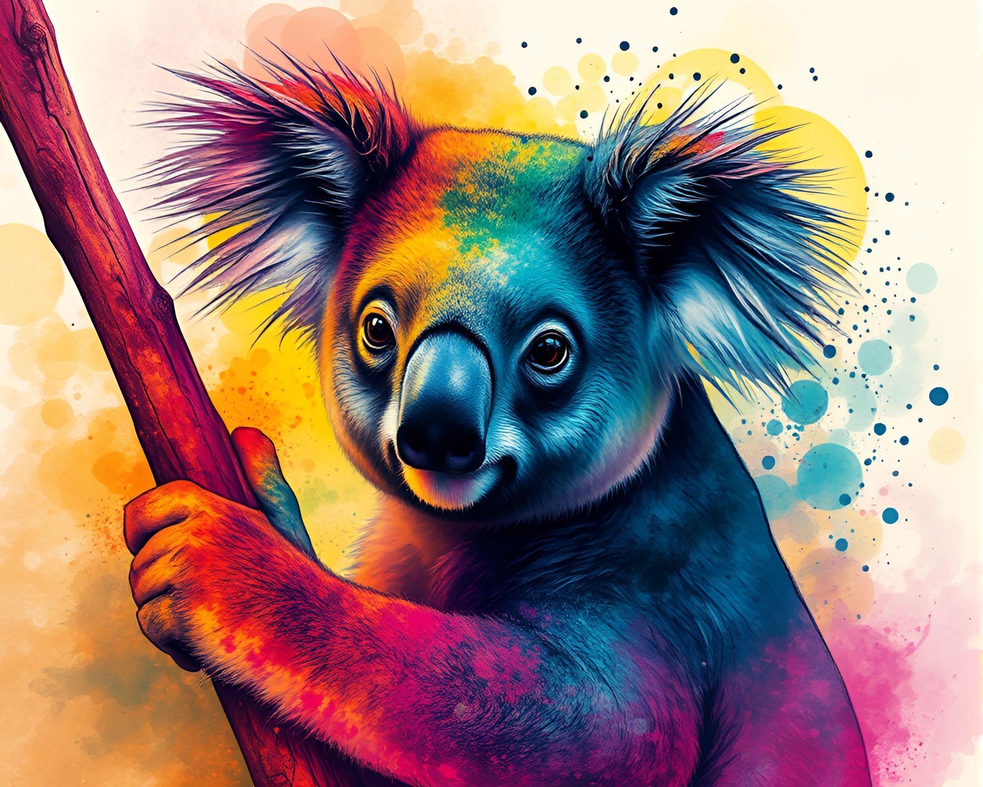 Koala silhouette in thermal ink splashes – free AI stock image