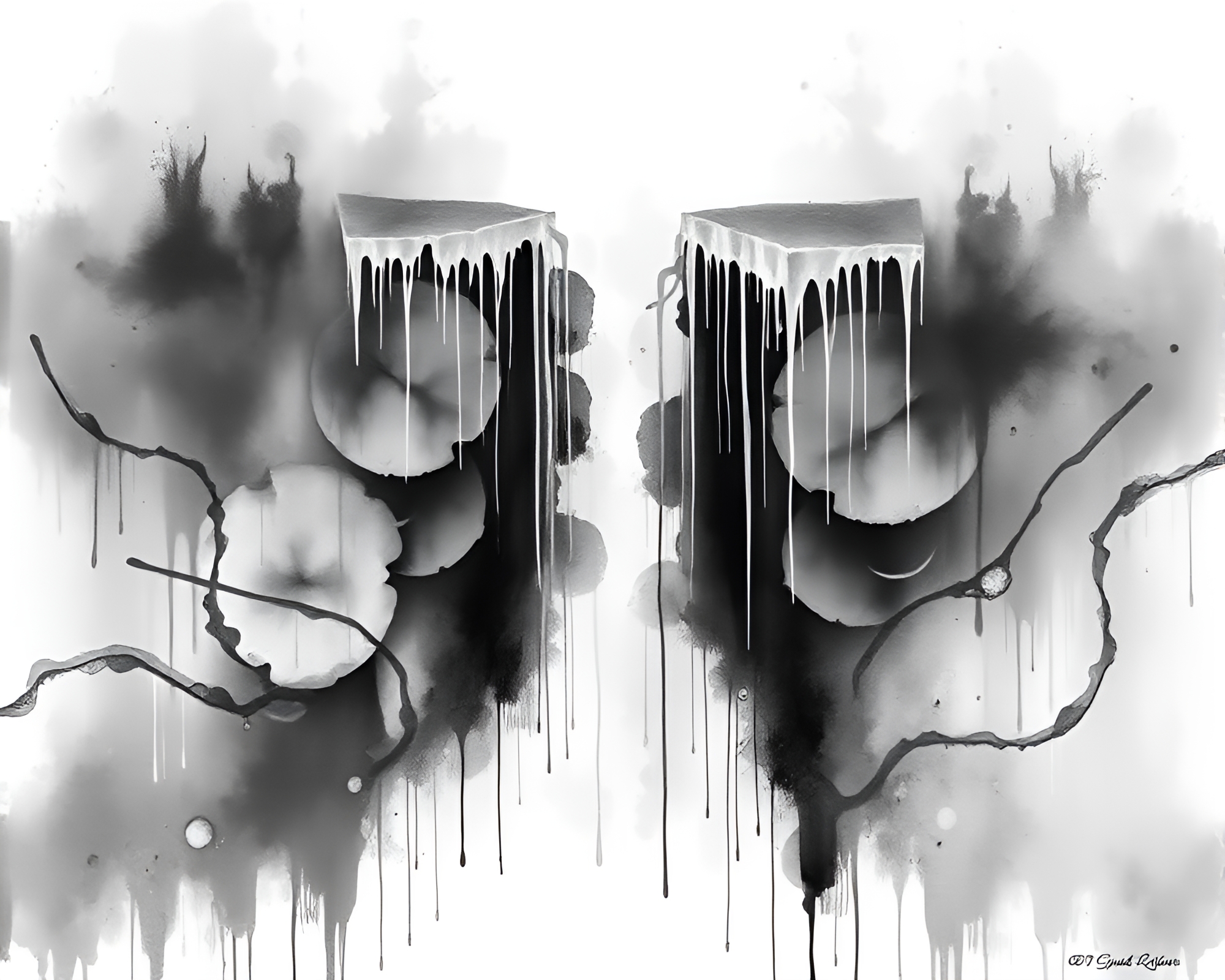 Ink Wash Waterfall in Graphite Gray Architectural Render – free AI stock image