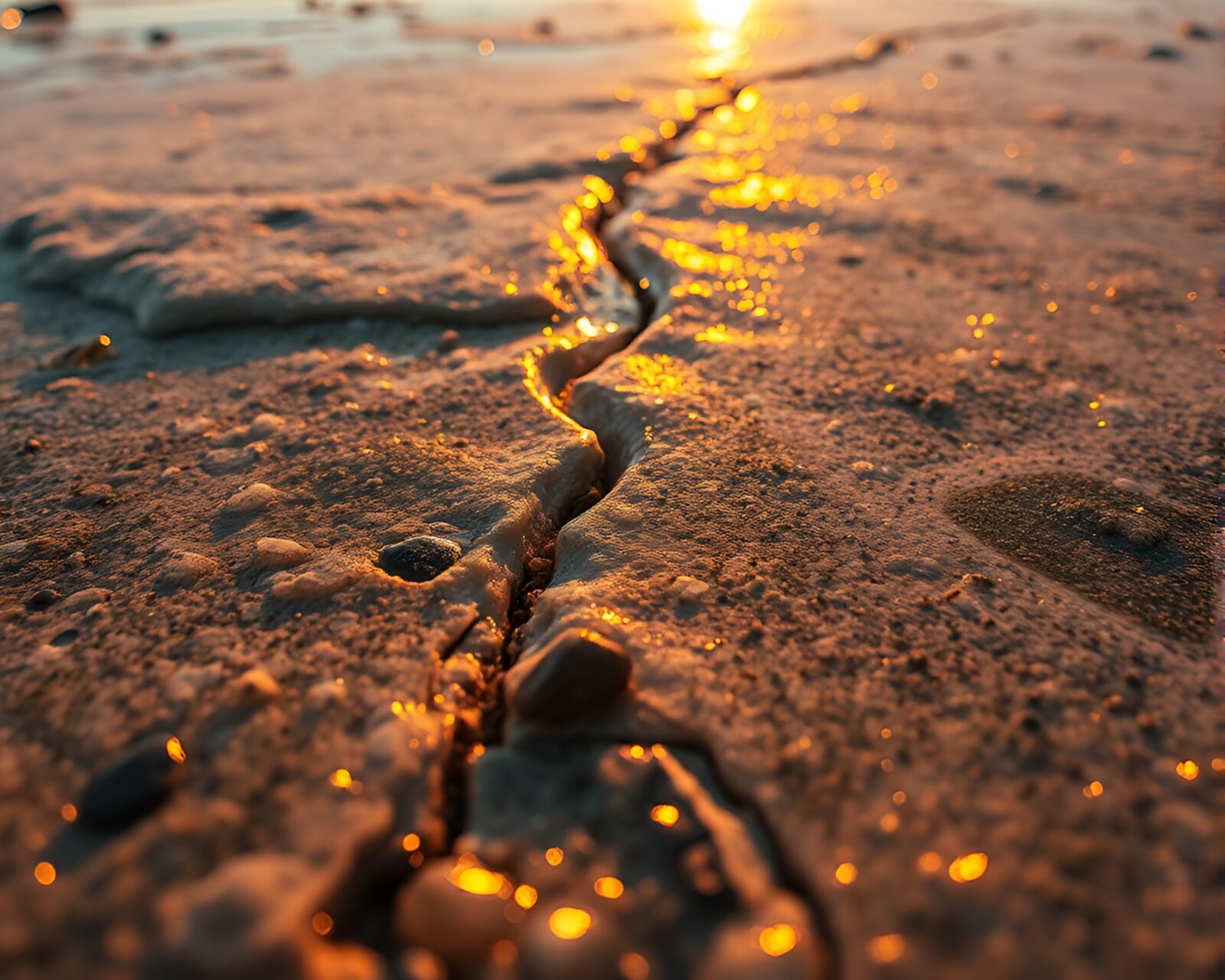 Bright thermal image of ice cracked beach pebbles