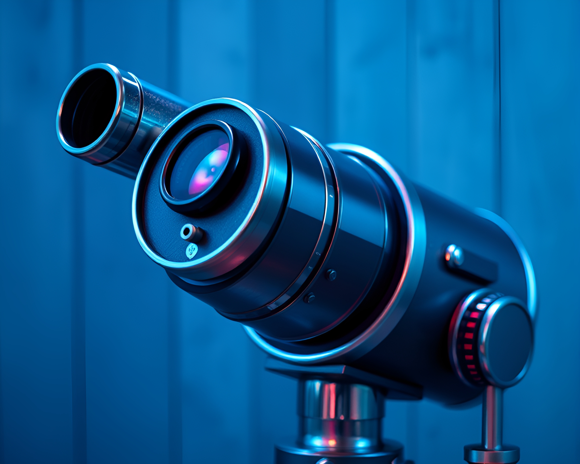 Vintage Telescope Hatching in Steel-Blue Vaporwave Style – free AI stock image