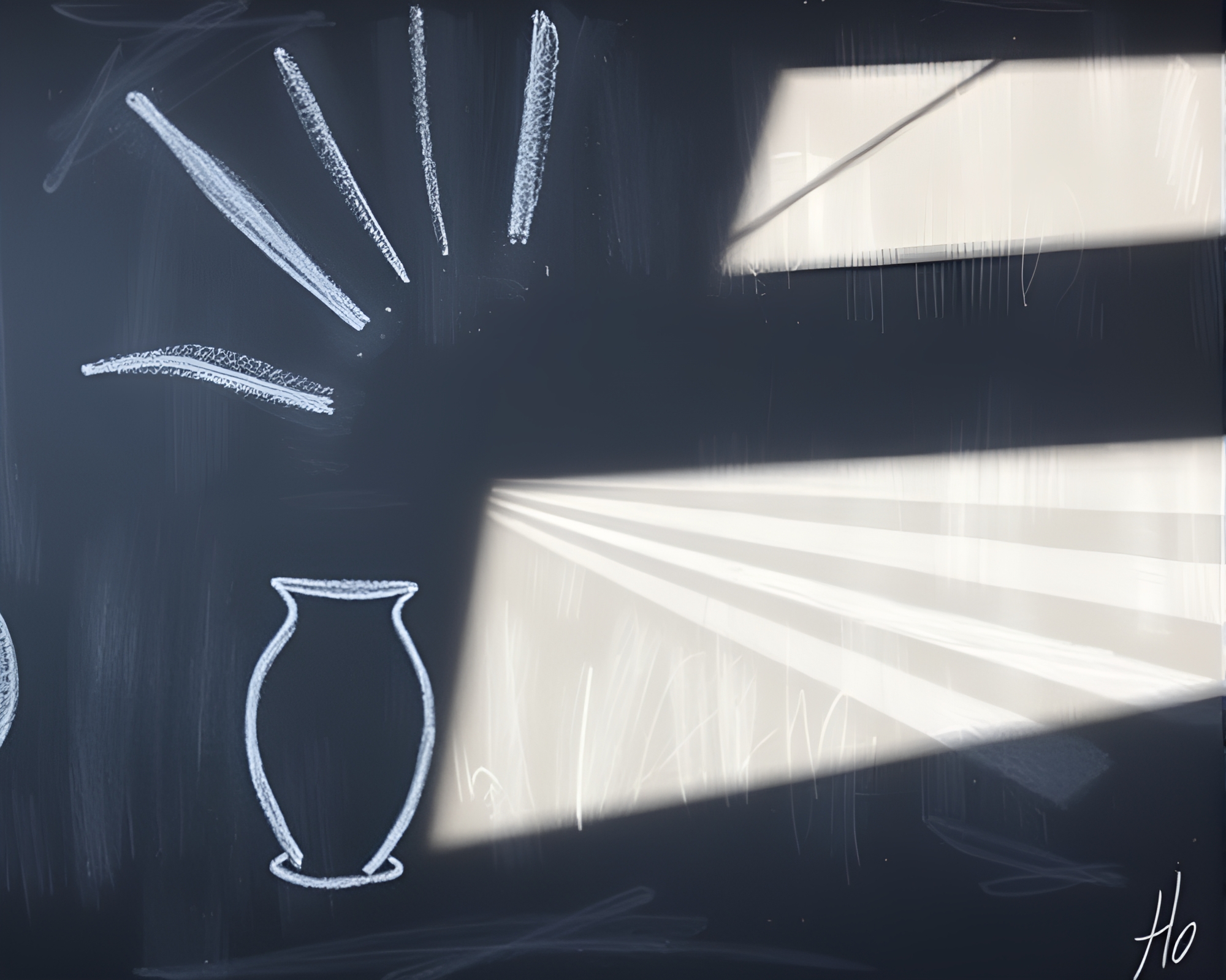 Vibrant Chalkboard Vase with Sunbeam Rays – free AI stock image