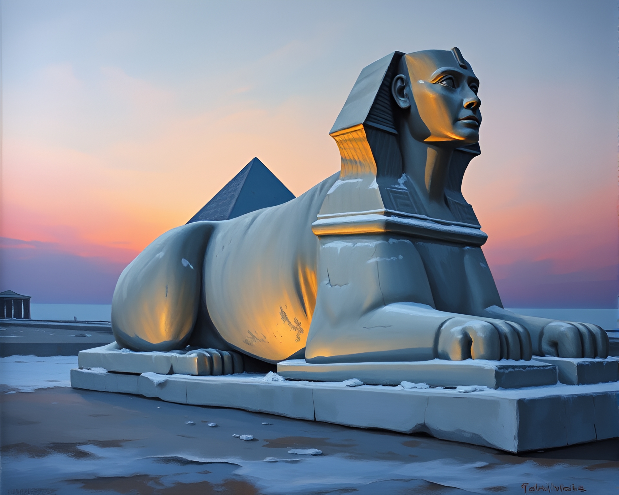 Sphinx Statue in Polar Twilight, Off-Center Composition – free AI stock image