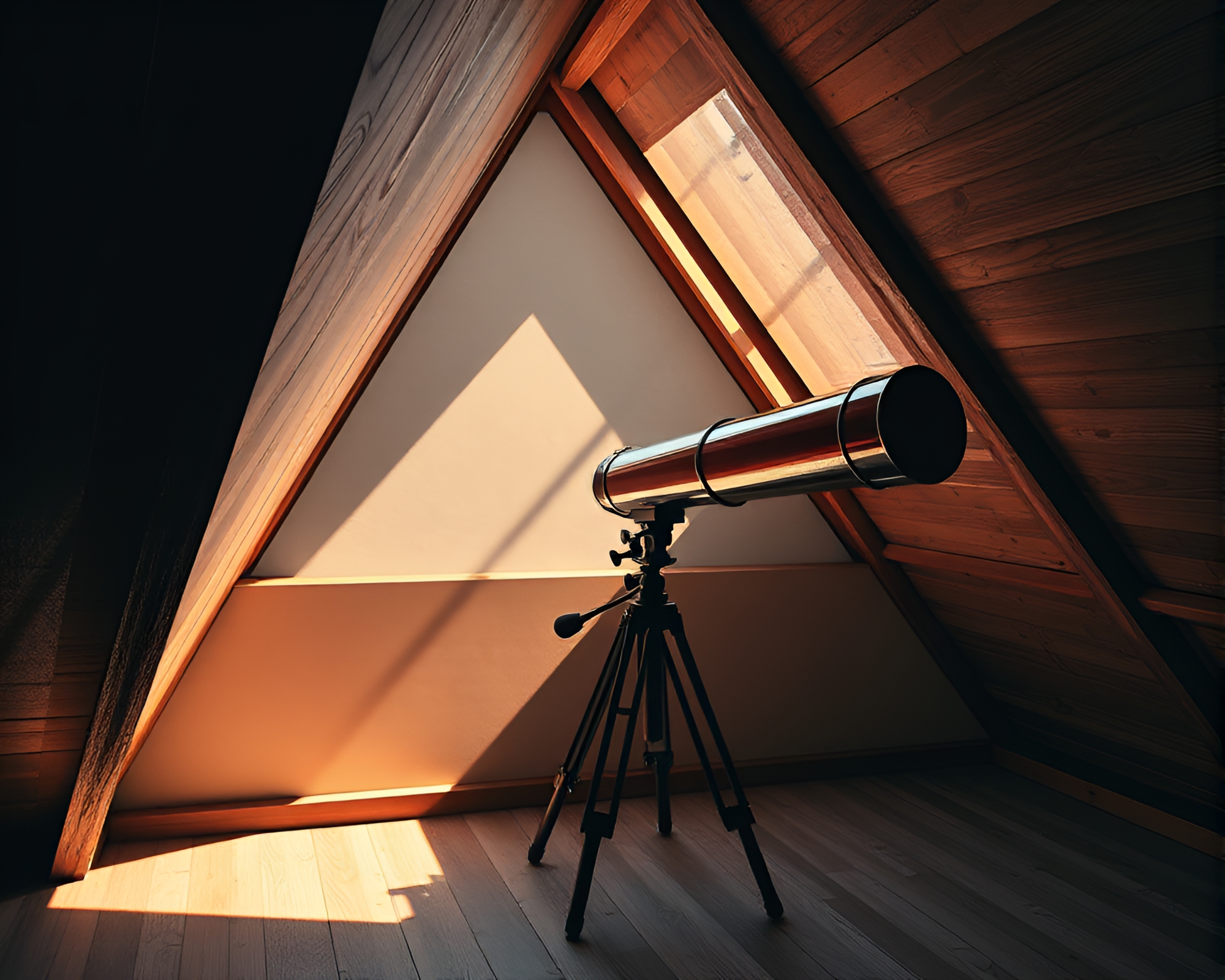 Utopian Telescope: Attic Shadow Study – free AI stock image
