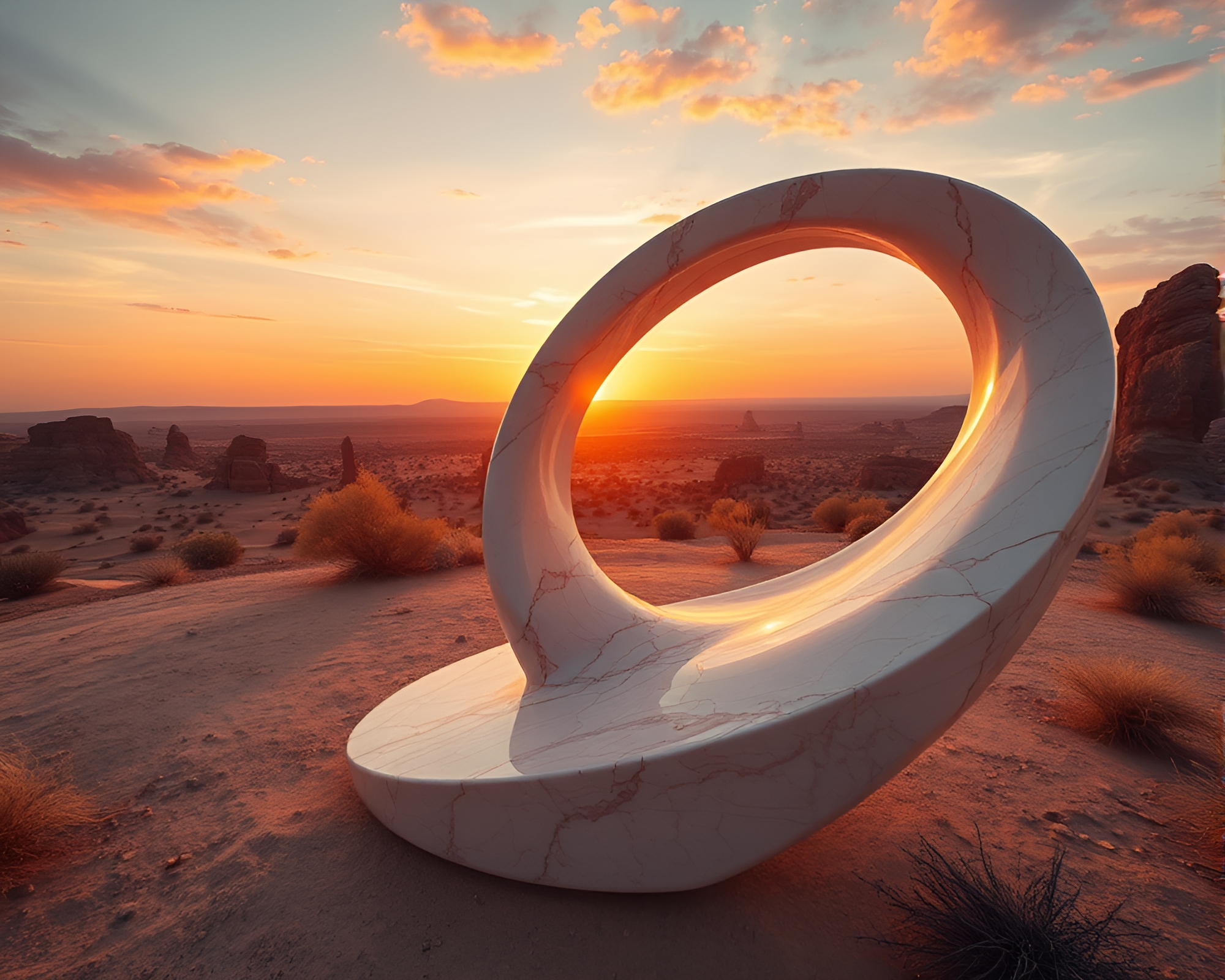 Marble Desert Sculpture at Sunset – free AI stock image