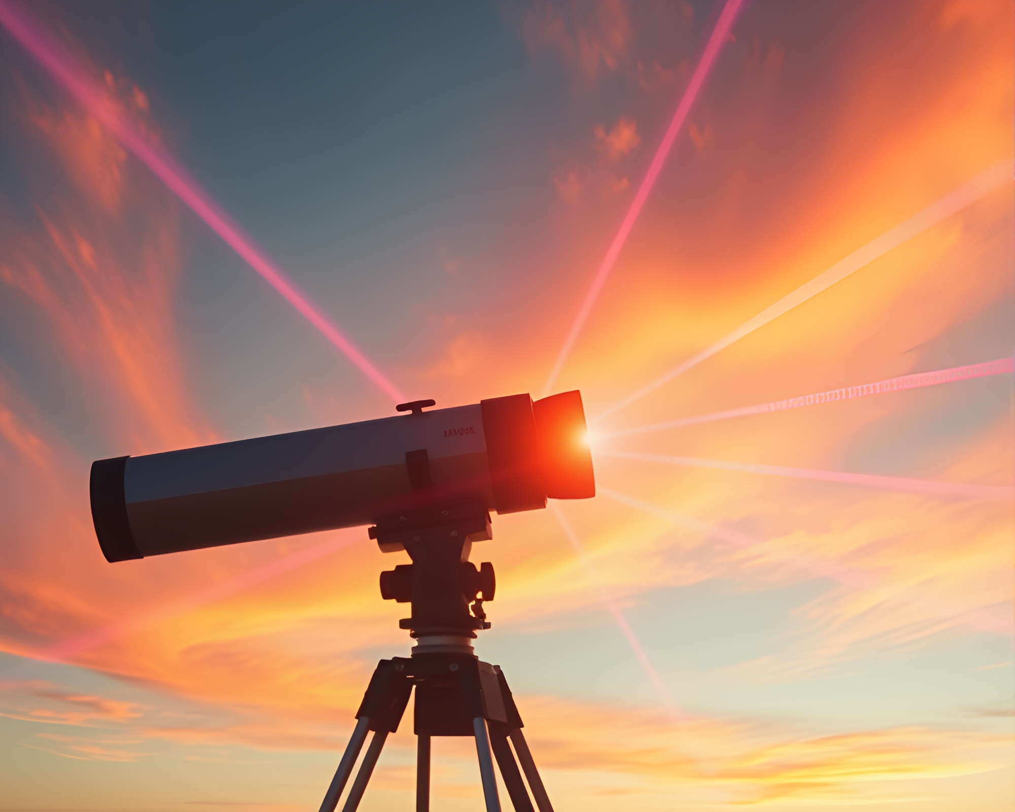 Dystopian Sunrise Telescope Laser Beams Composition – free AI stock image
