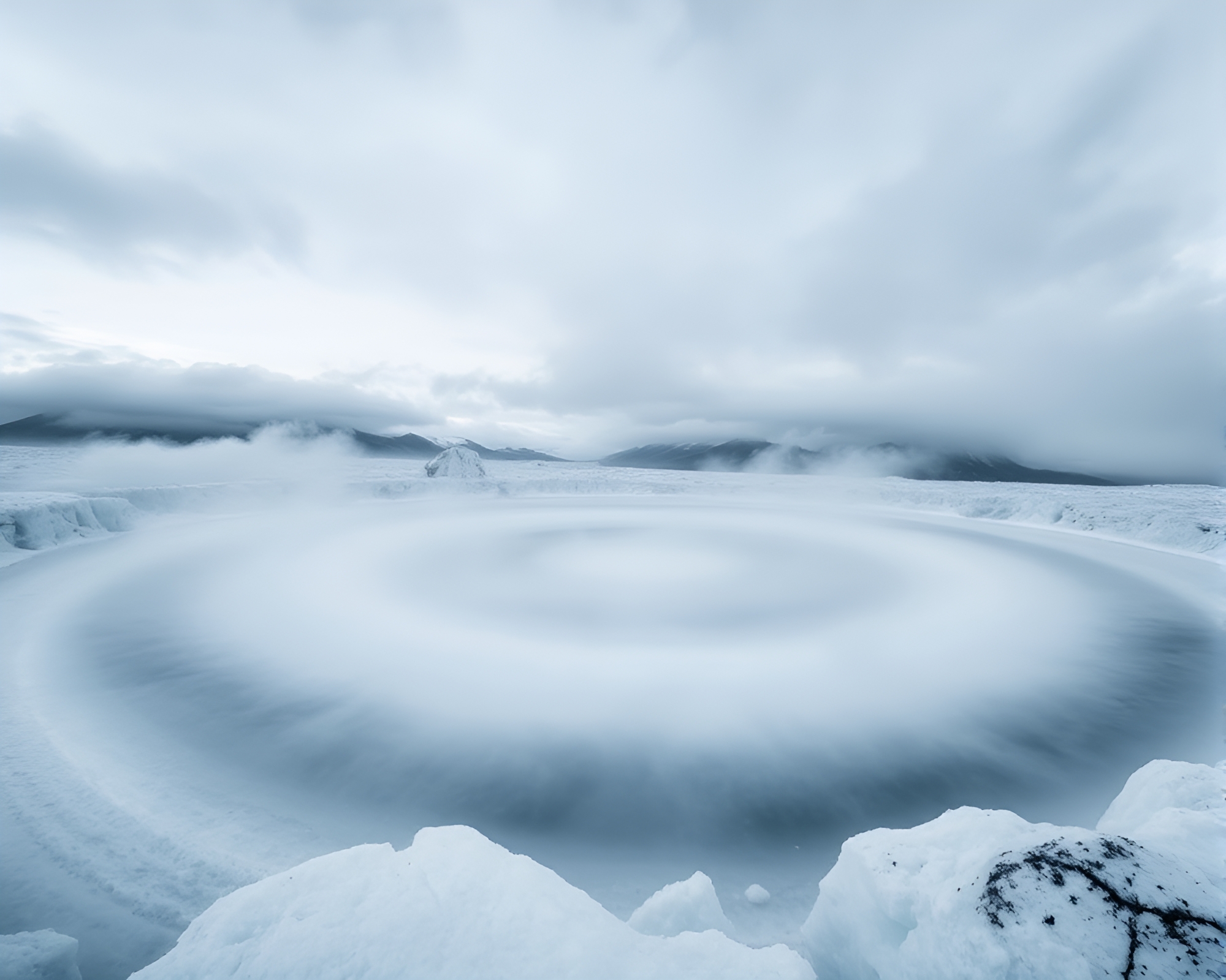 Mystical Glacier Smoke Rings Dance in Monochrome Blue – free AI stock image