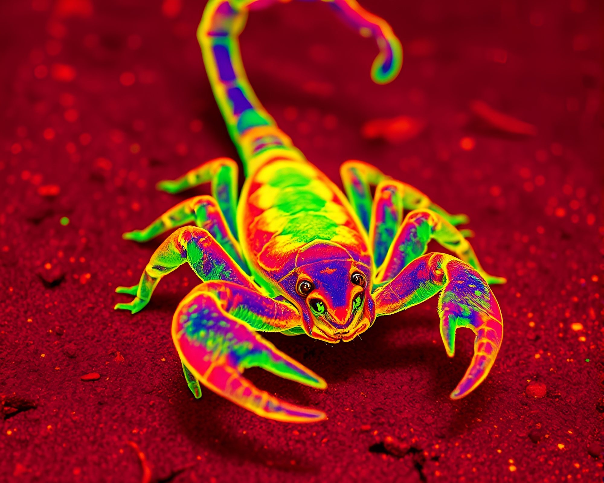 Fluorescent Scorpion Stippling Art in Thermal Colors – free AI stock image