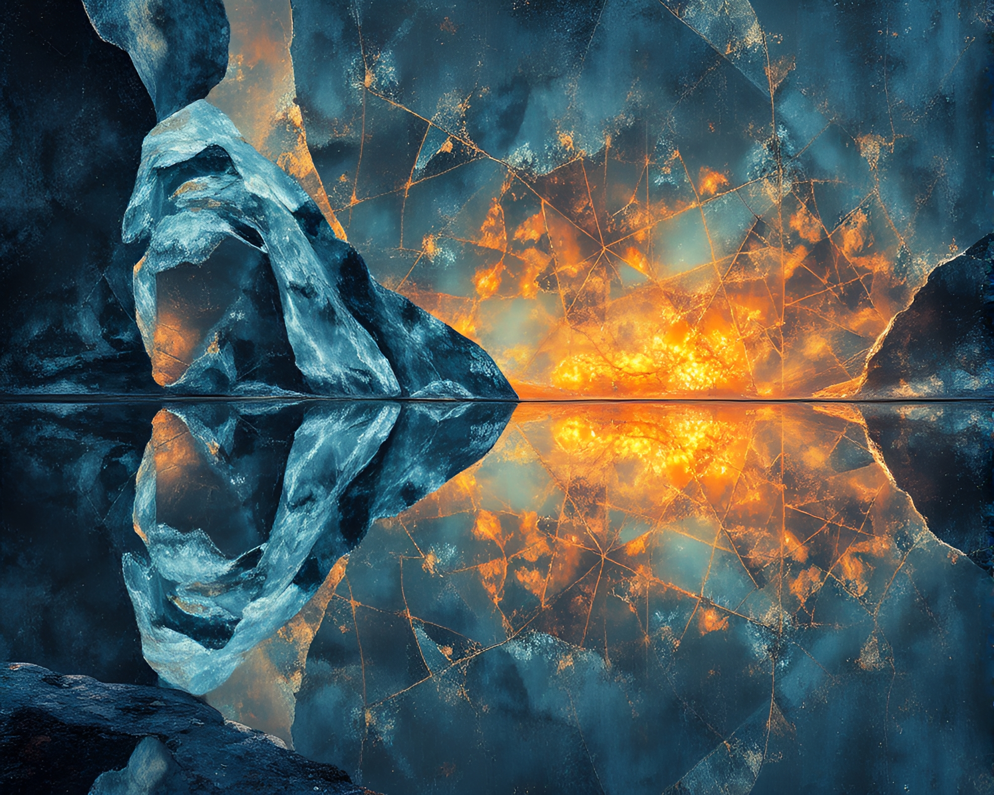 Ice Reflexions: Trumpet Serenade in Bronze Sheen – free AI stock image