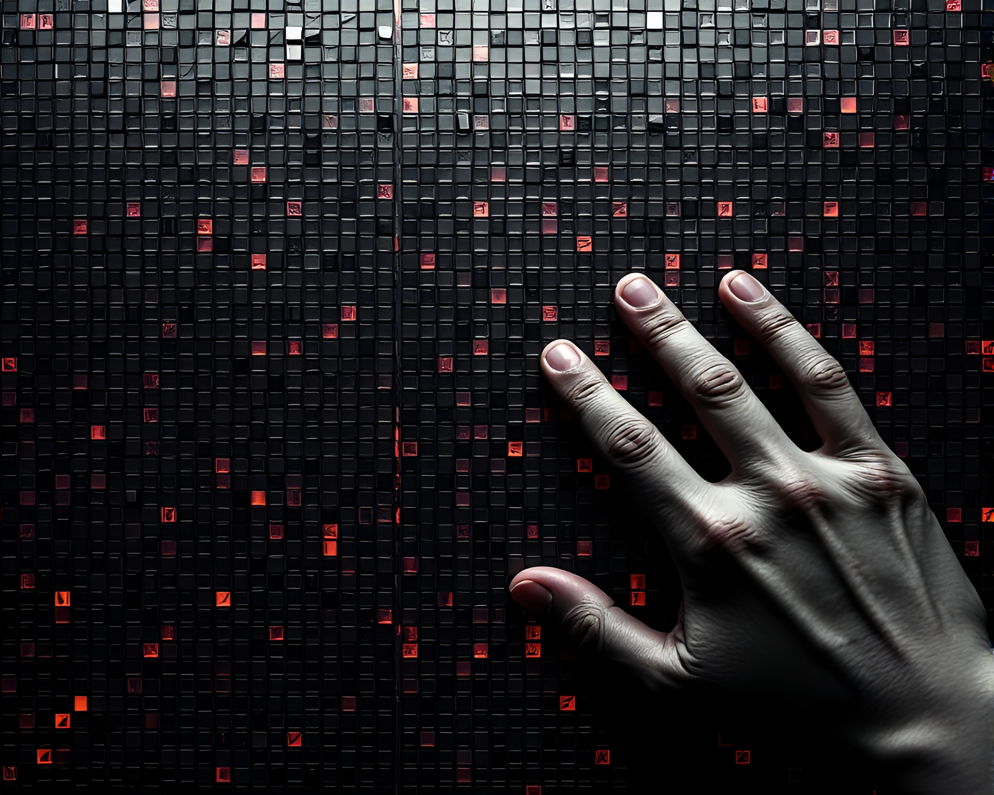 Cybernetic hand in desaturated mosaic – free AI stock image