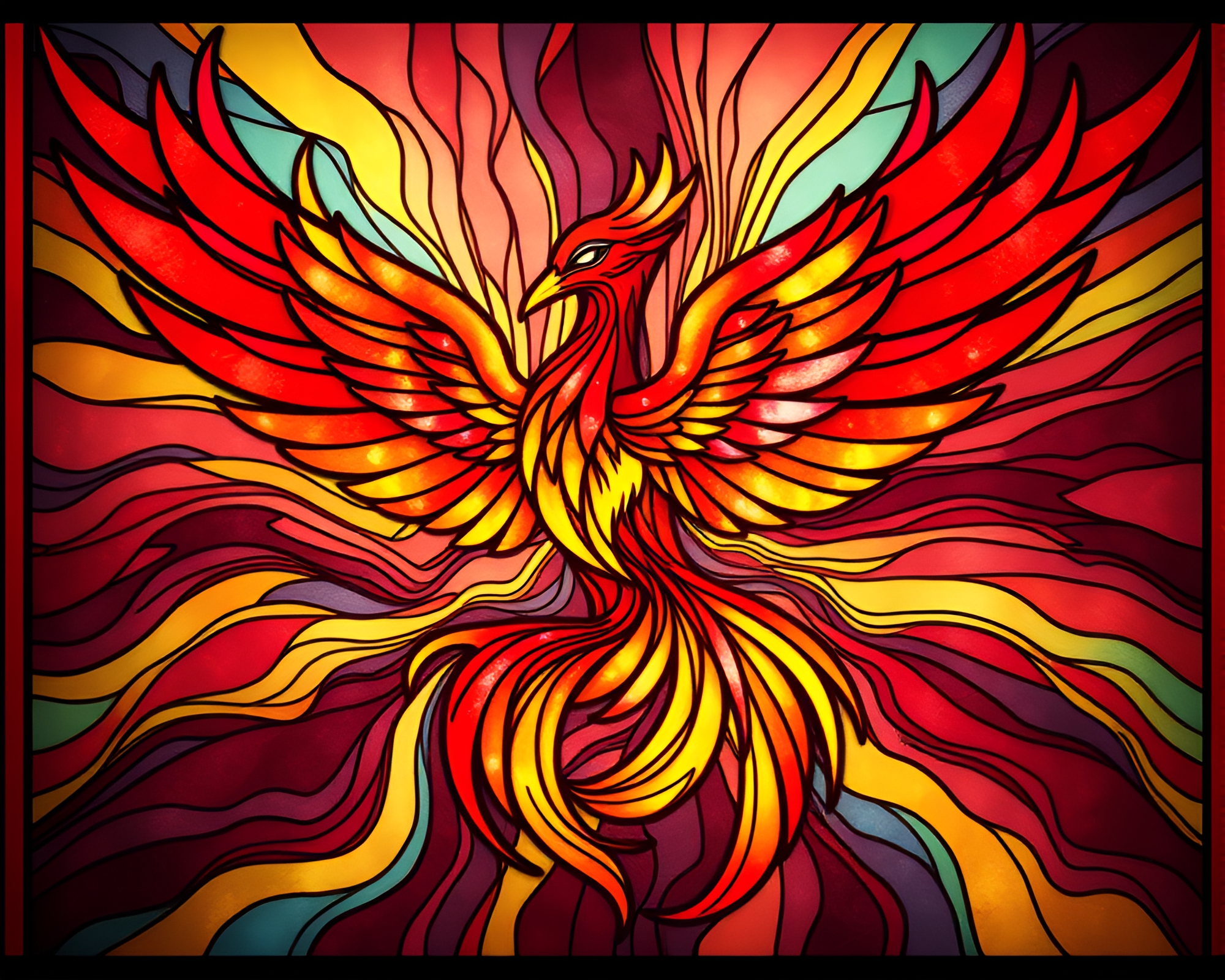 Spectral Phoenix Emerges in Stained Glass Vortex Twist – free AI stock image