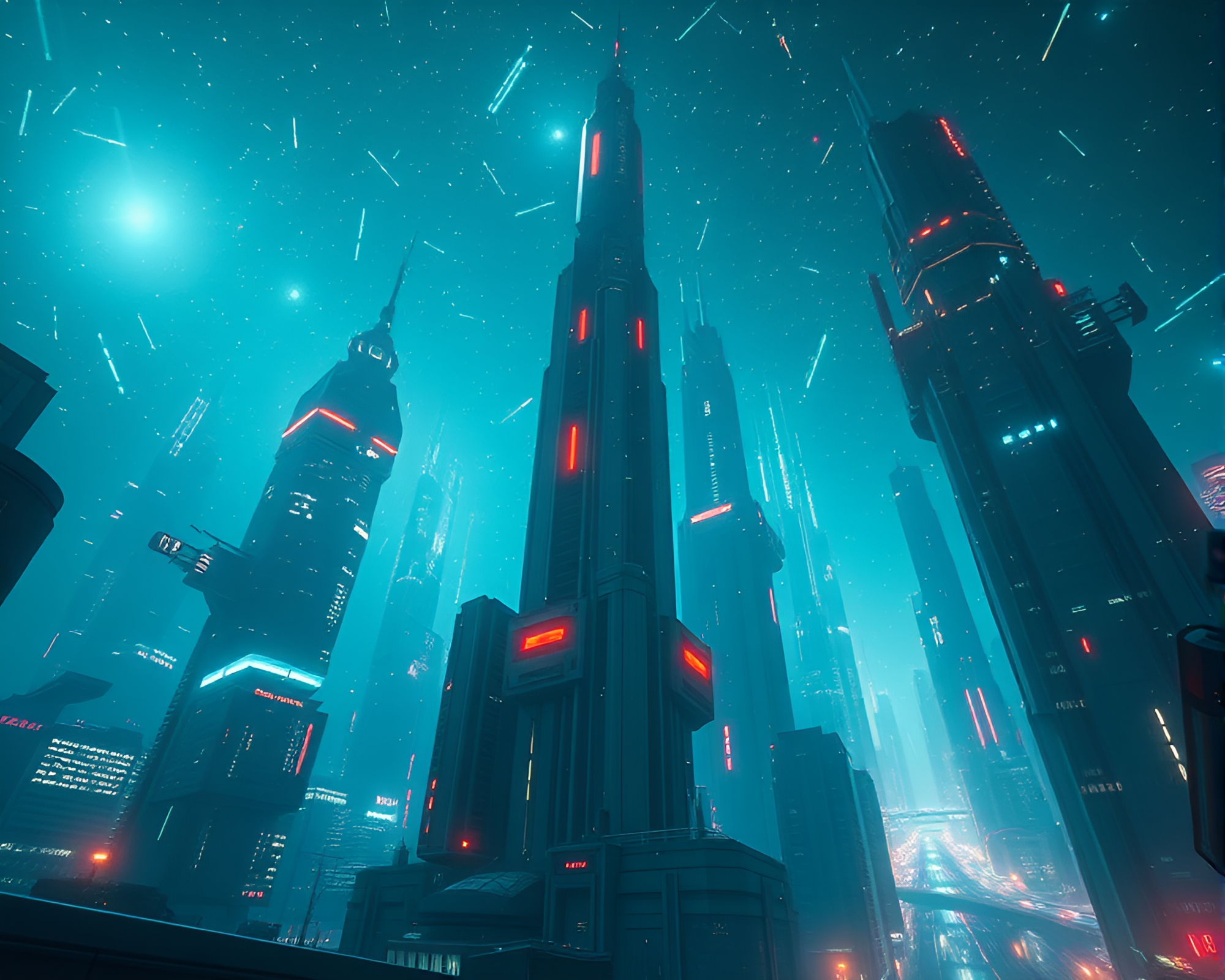 Futuristic Space Habitat with City Lights – free AI stock image