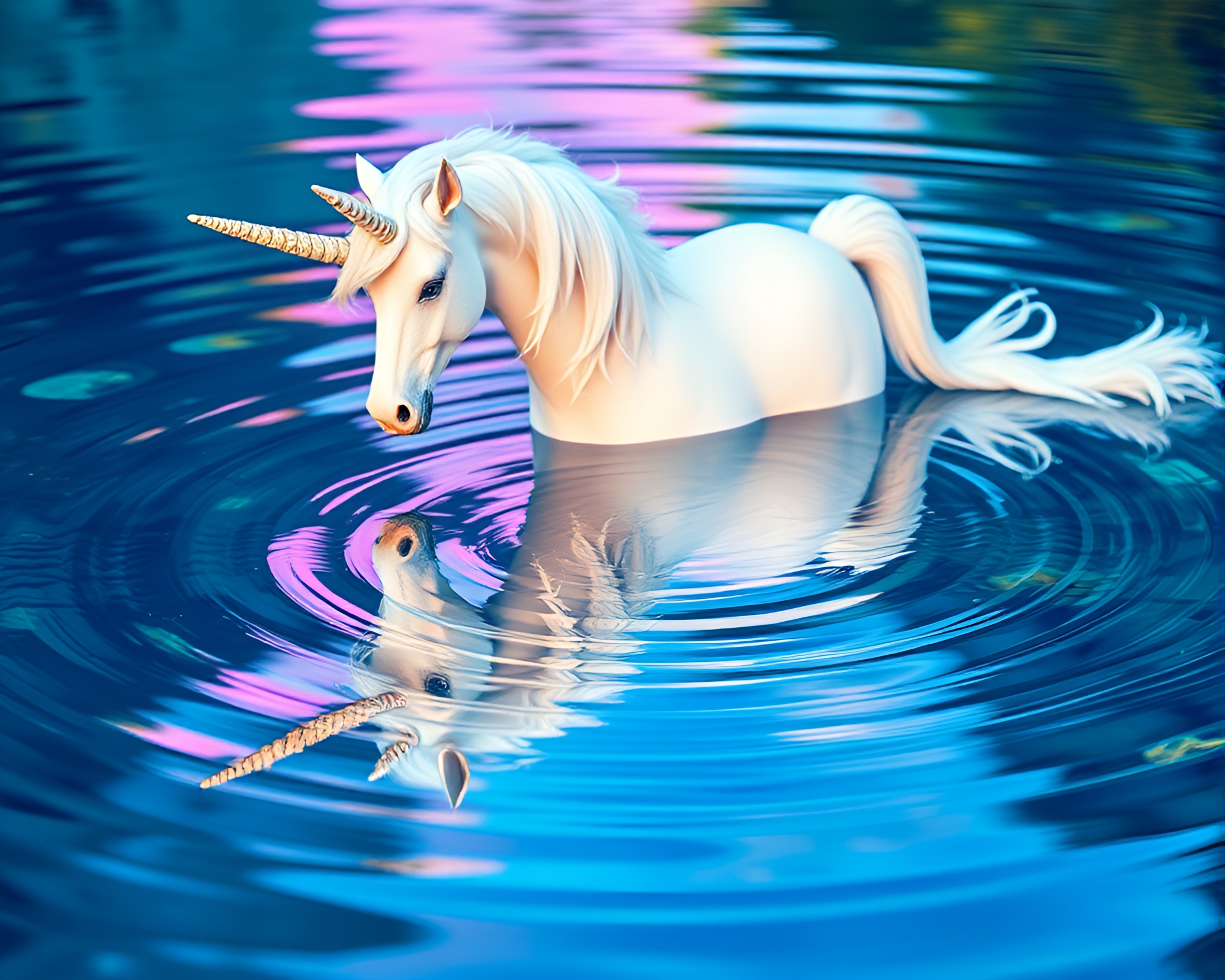 Enchanting Unicorn Water Reflection Ripples Photorealistic Art – free AI stock image