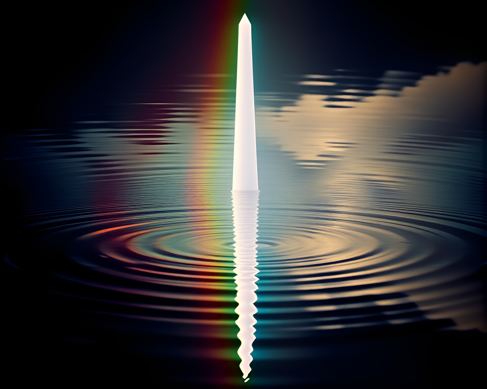 Spectral Obelisk Reflecting in Rippling Waters – free AI stock image