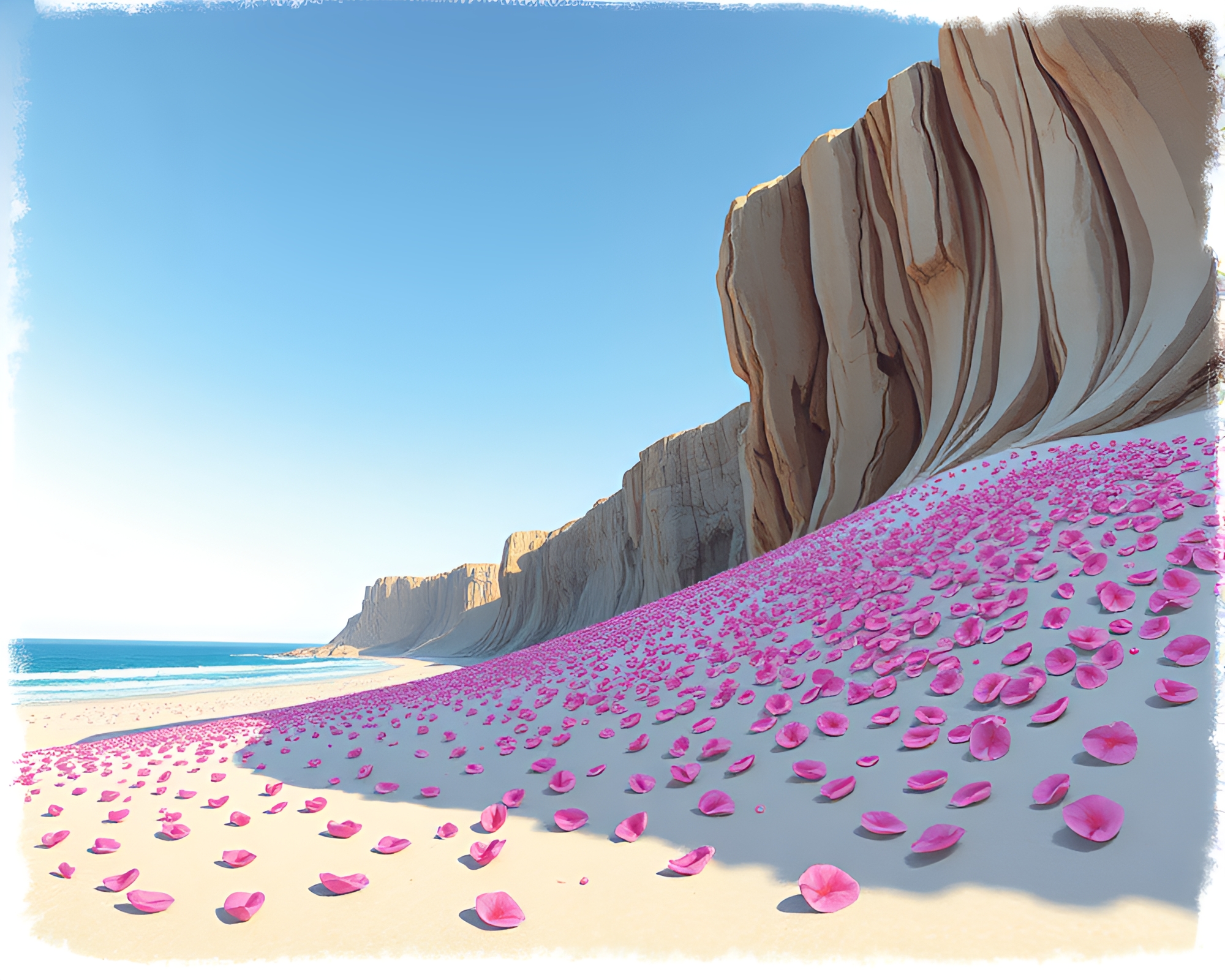 Ethereal Sand Dune Fashion Illustration with Petals – free AI stock image