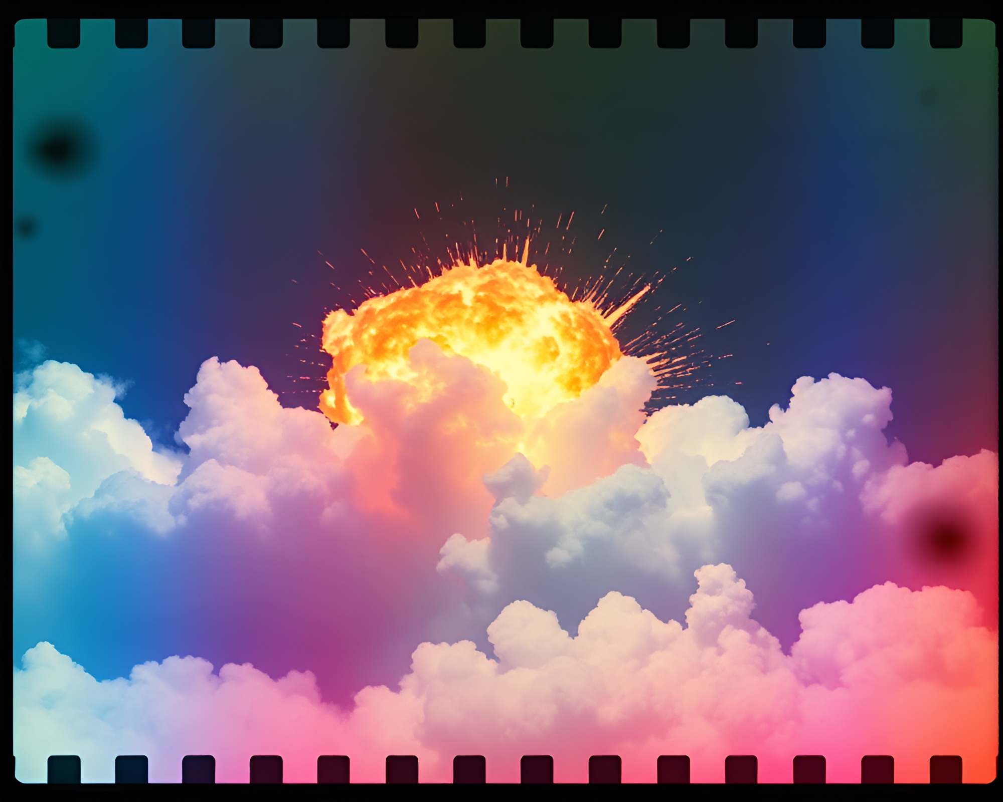 Hydra Explosion in Indigo Film Strip Border – free AI stock image