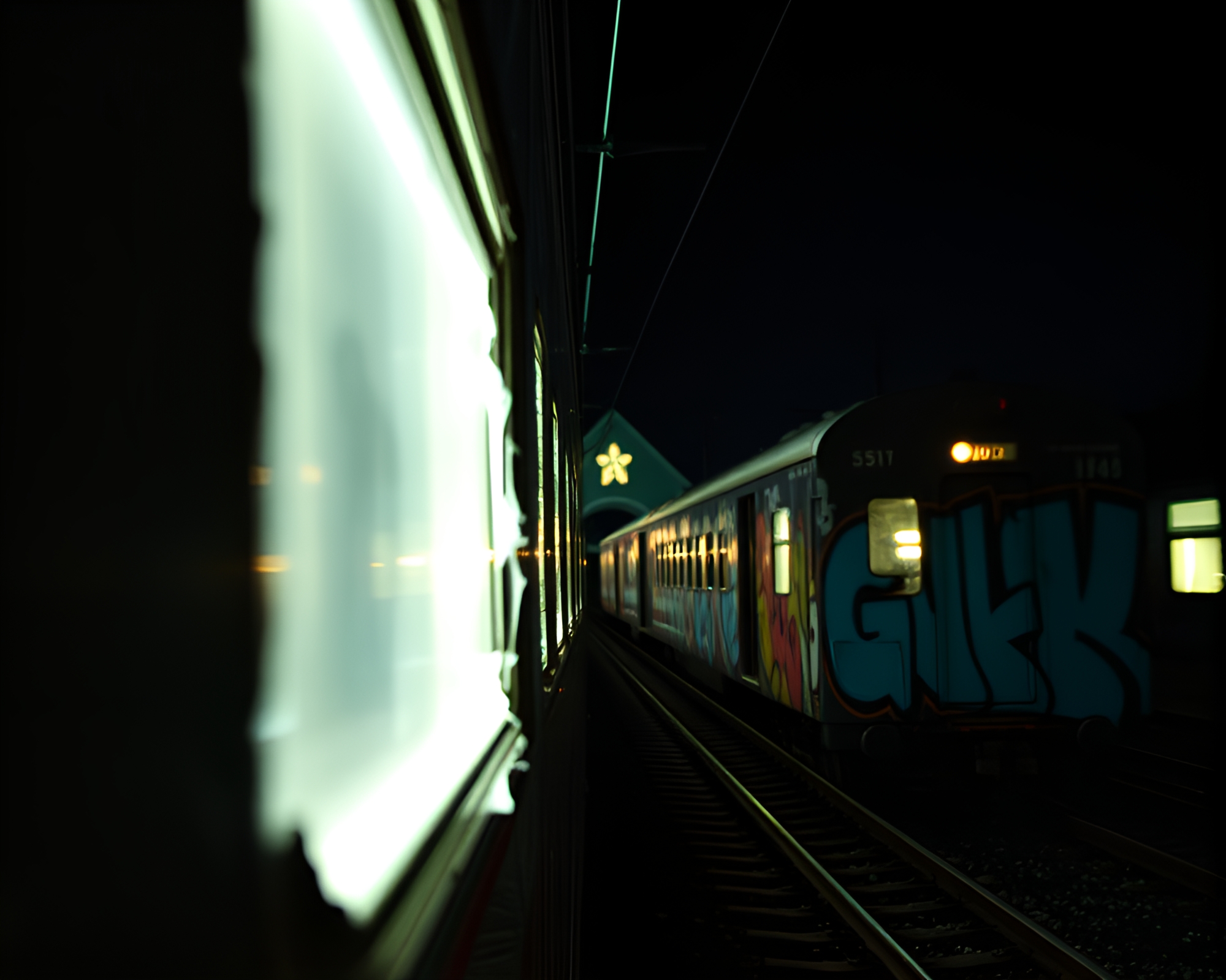 Torn Edge Train in Candlelit Graffiti Church – free AI stock image