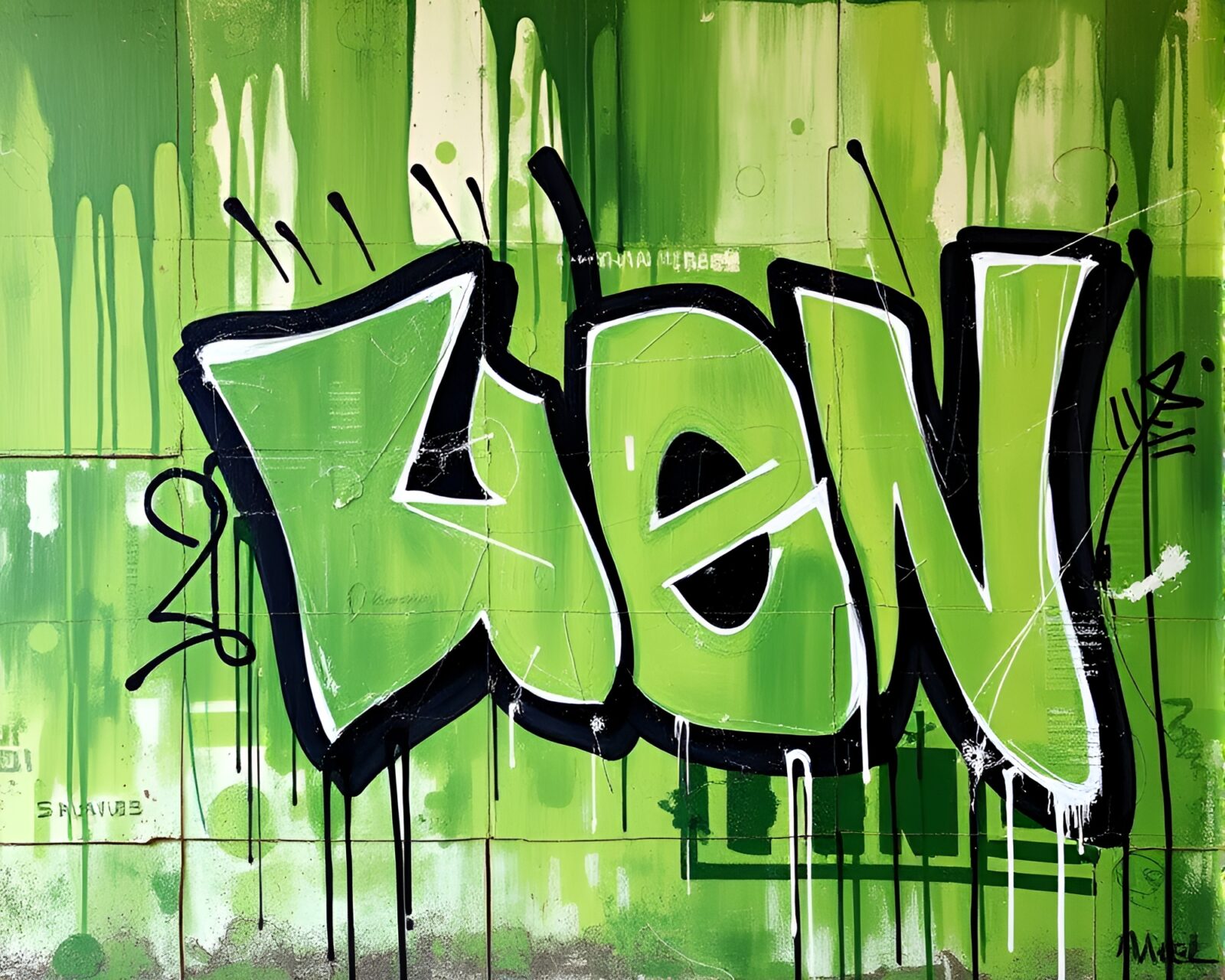 Detailed mural graffiti of green écorché oil painting theme