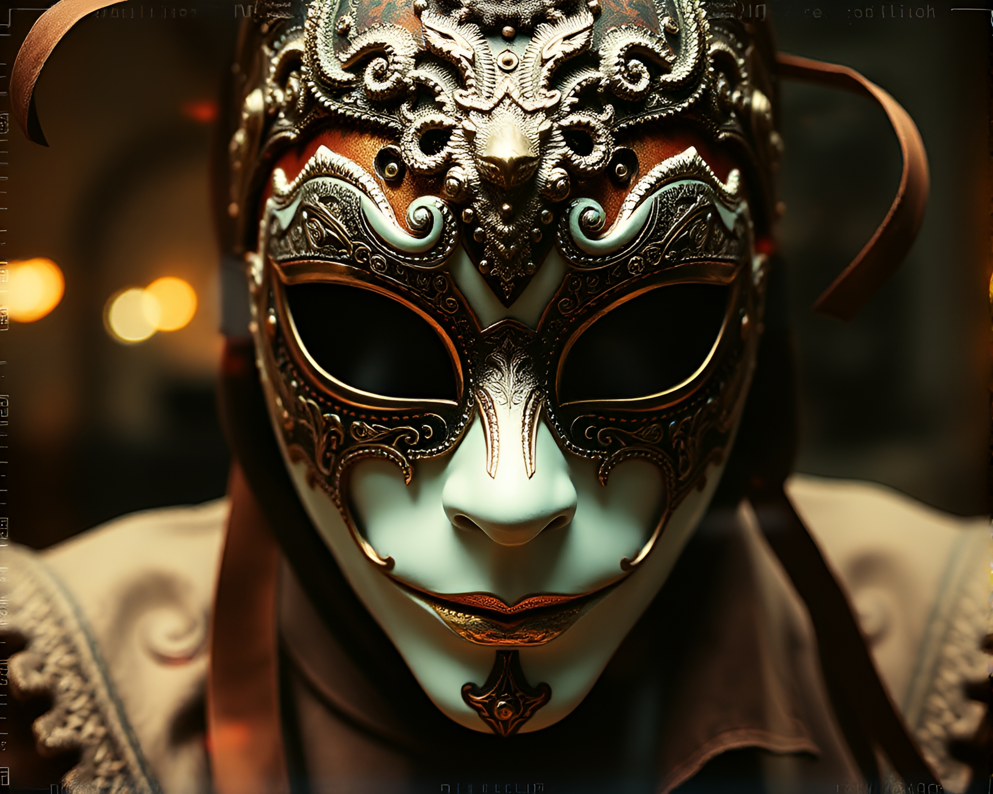 Venetian Mask Double Exposure in Grains – free AI stock image
