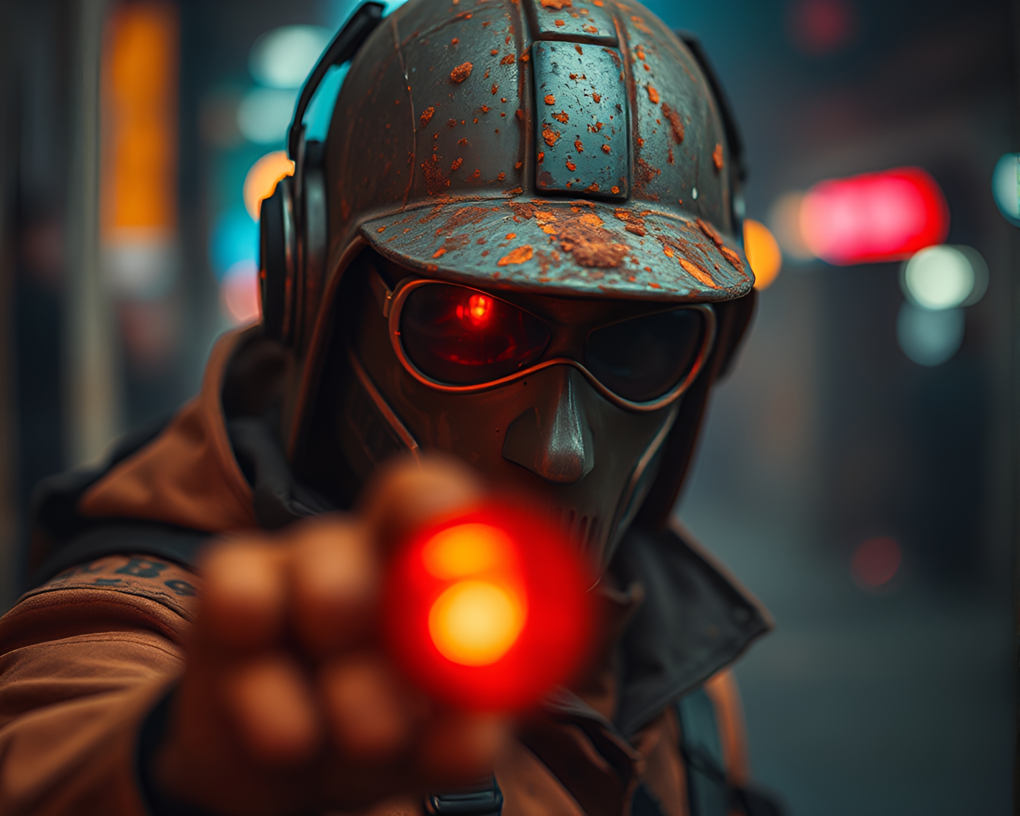Cyberpunk Vigilante in Rust Patina World – free AI stock image