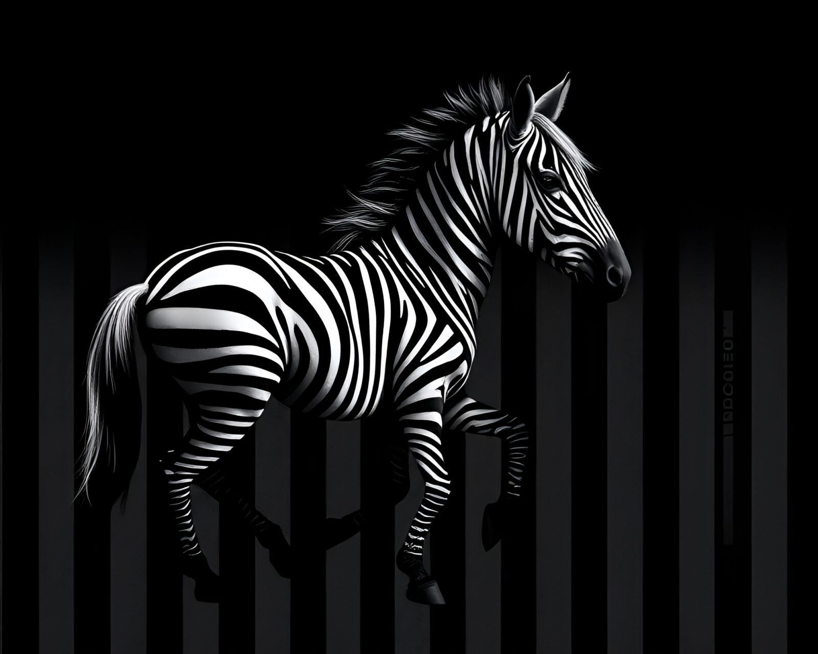 High-contrast image of a centaur in a barcode stripe setting