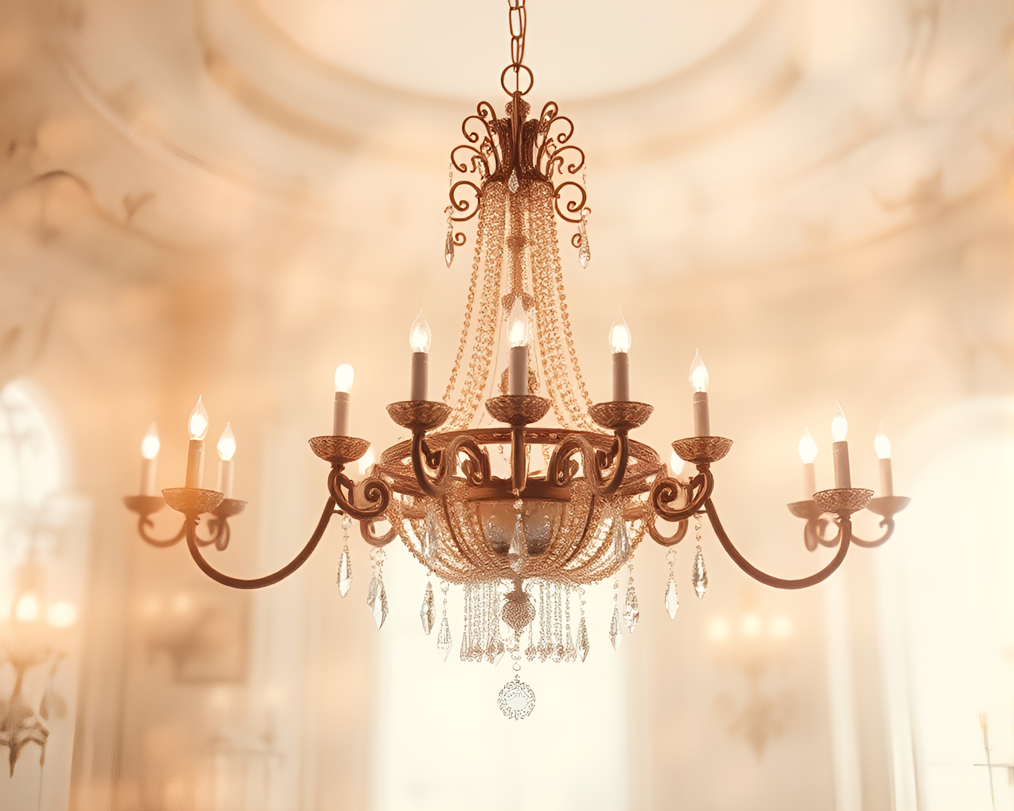 Victorian Chandelier in Fractal Art with Grain Overlay – free AI stock image