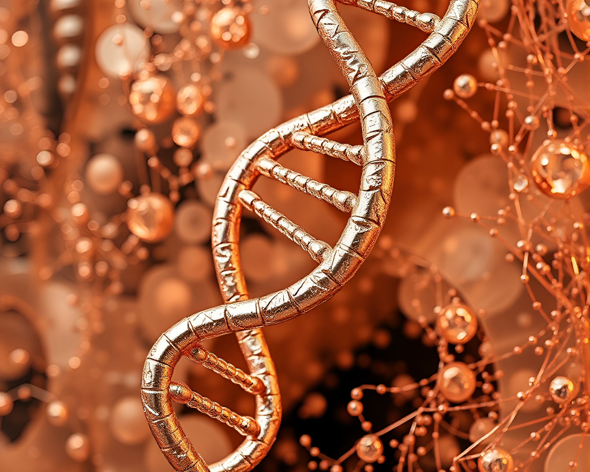Steampunk DNA Helix with Silver Leaf Accents – free AI stock image