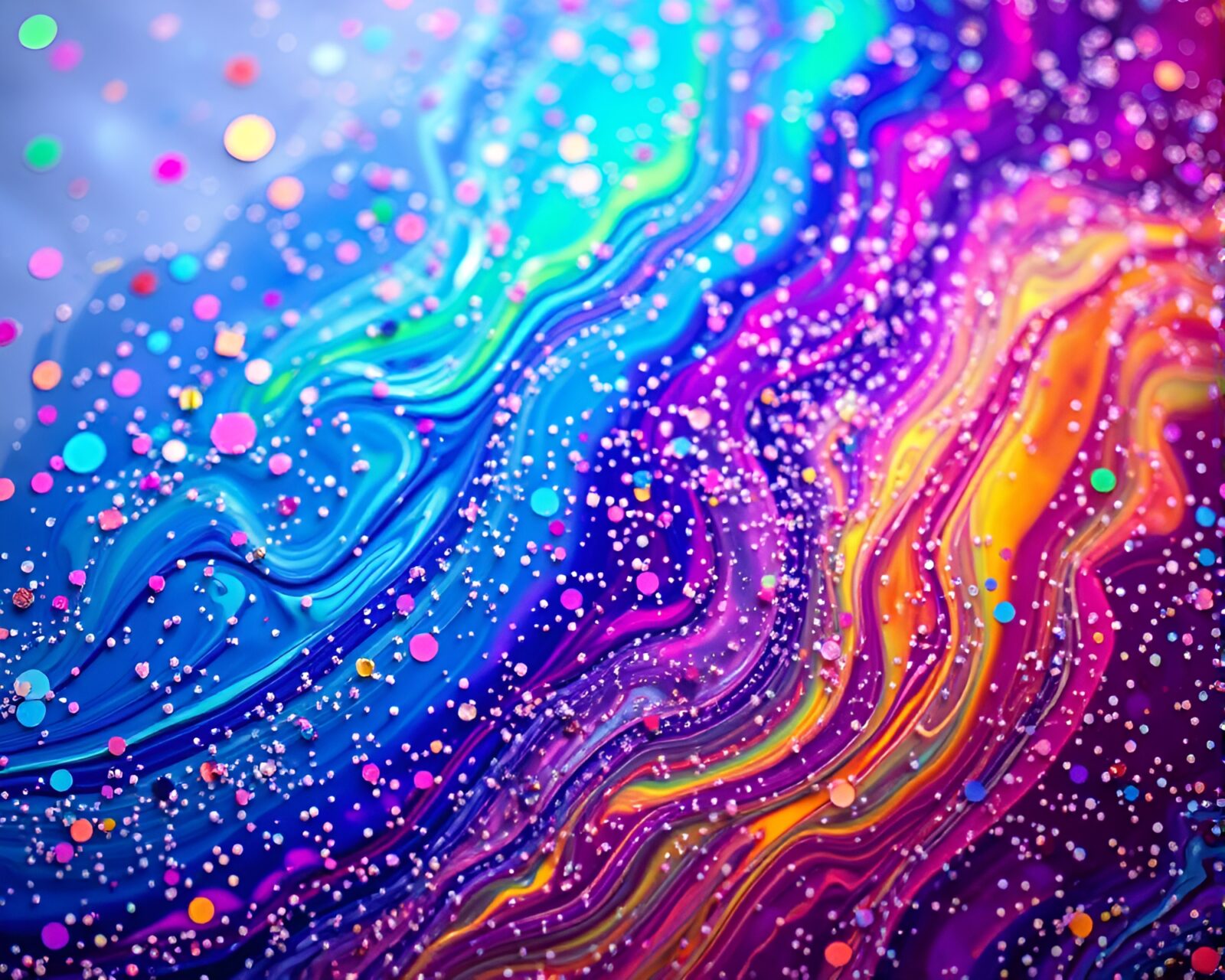 Fairy surrounded by a vibrant oil slick rainbow gradient