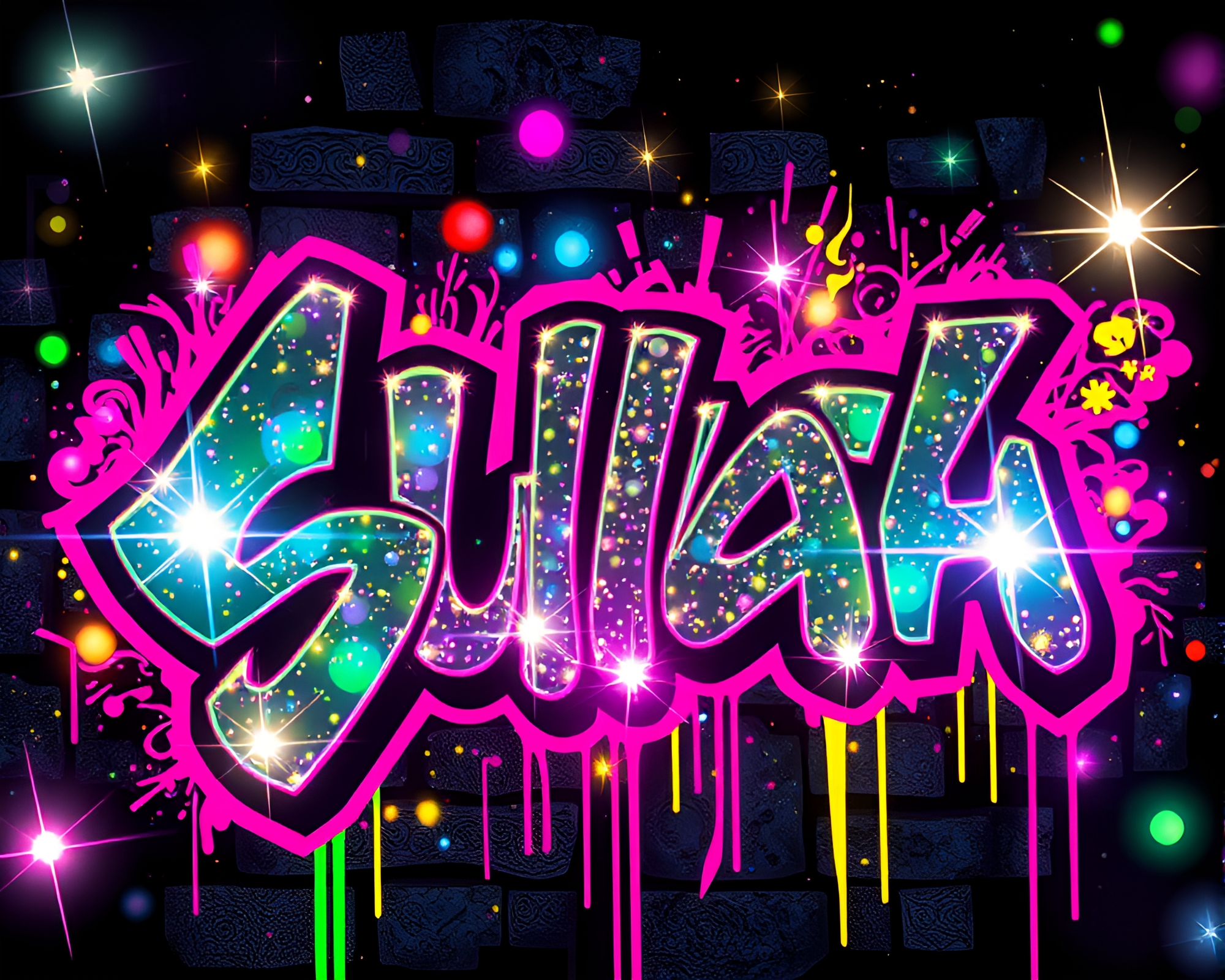 Holographic Steampunk Cityscape with Neon Graffiti – free AI stock image