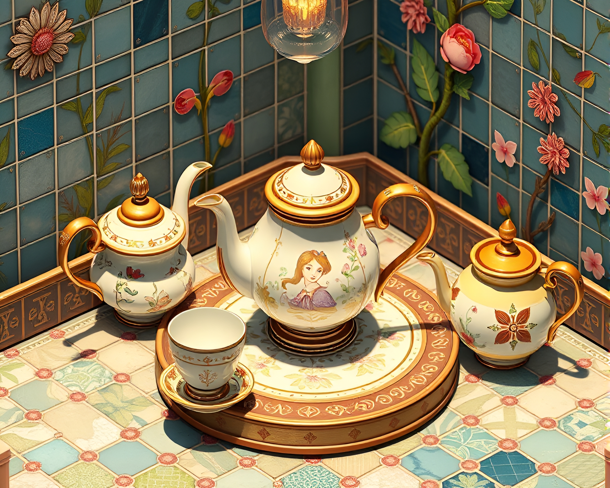 A whimsical Alice in Wonderland tea party illustration – free AI stock image