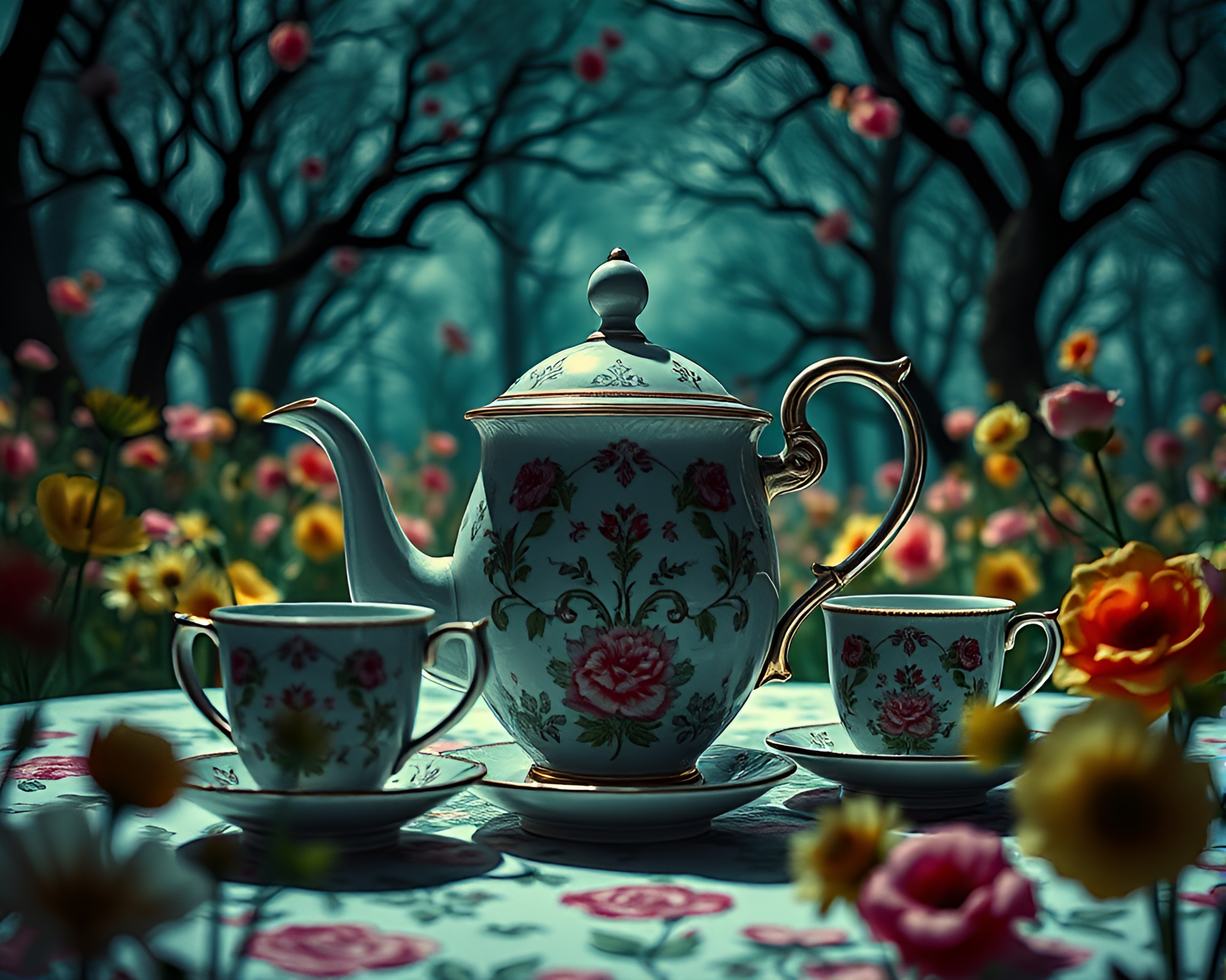 Dystopian Tea Party: Alice’s Rule of Thirds Wonderland – free AI stock image