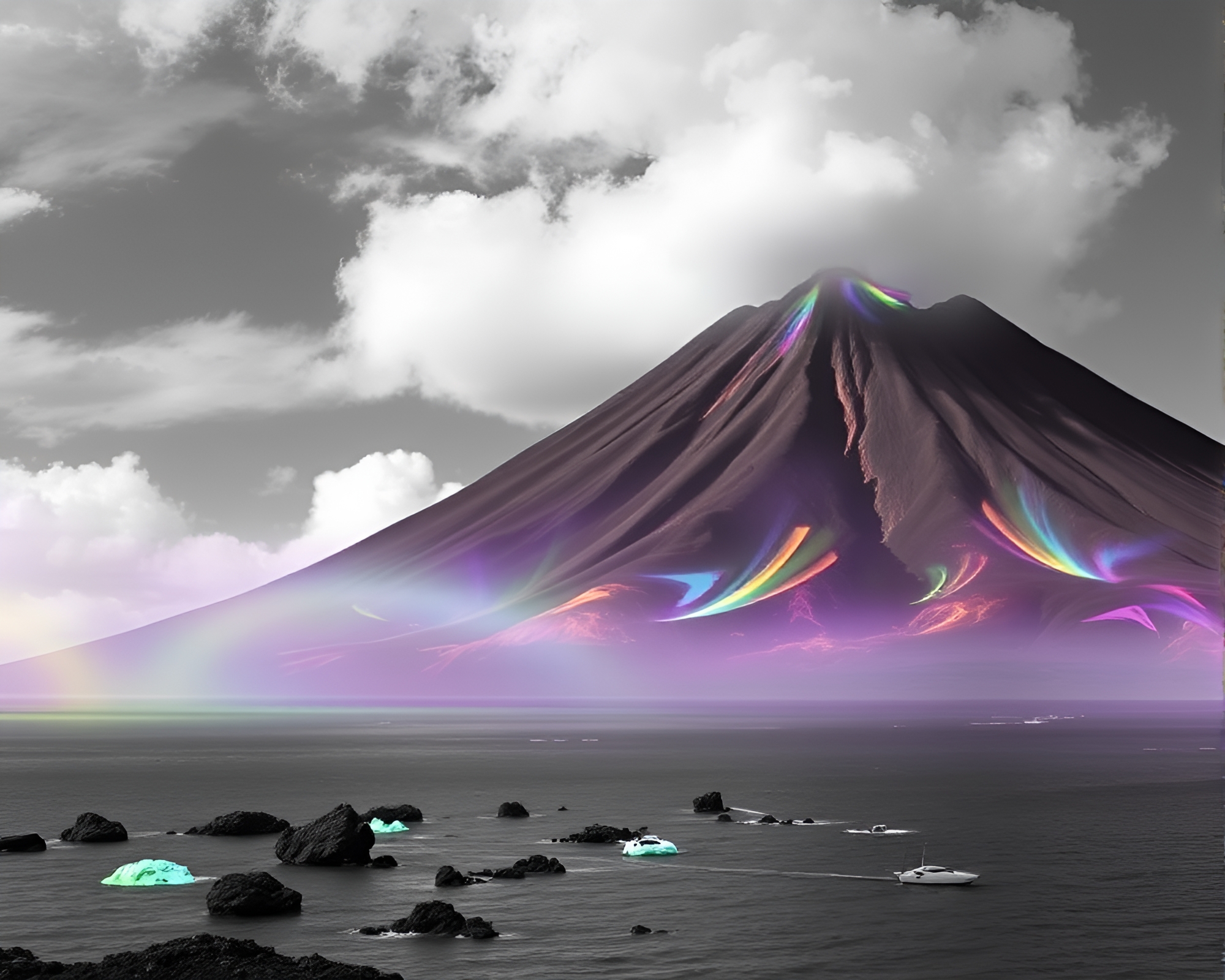 Rainbow X-Ray Volcano Beadwork Composition – free AI stock image